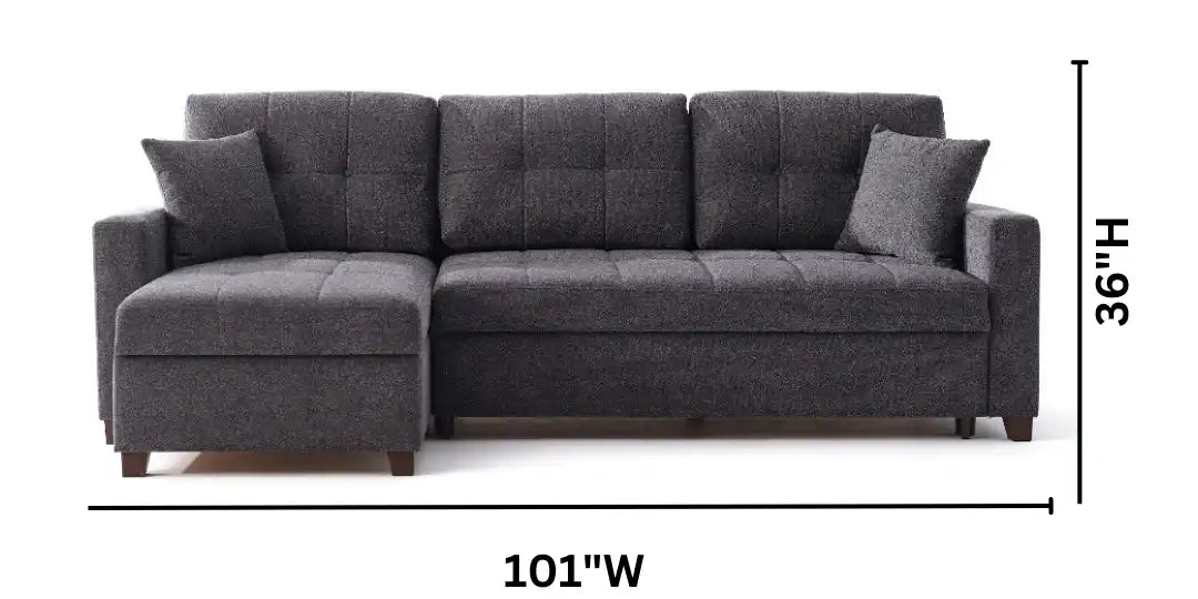 Mocca Sleeper Sectional Sofa – 101” Wide, Dark Gray, Reversible Chaise, Queen-Size Bed & Storage - Best Buy Furniture