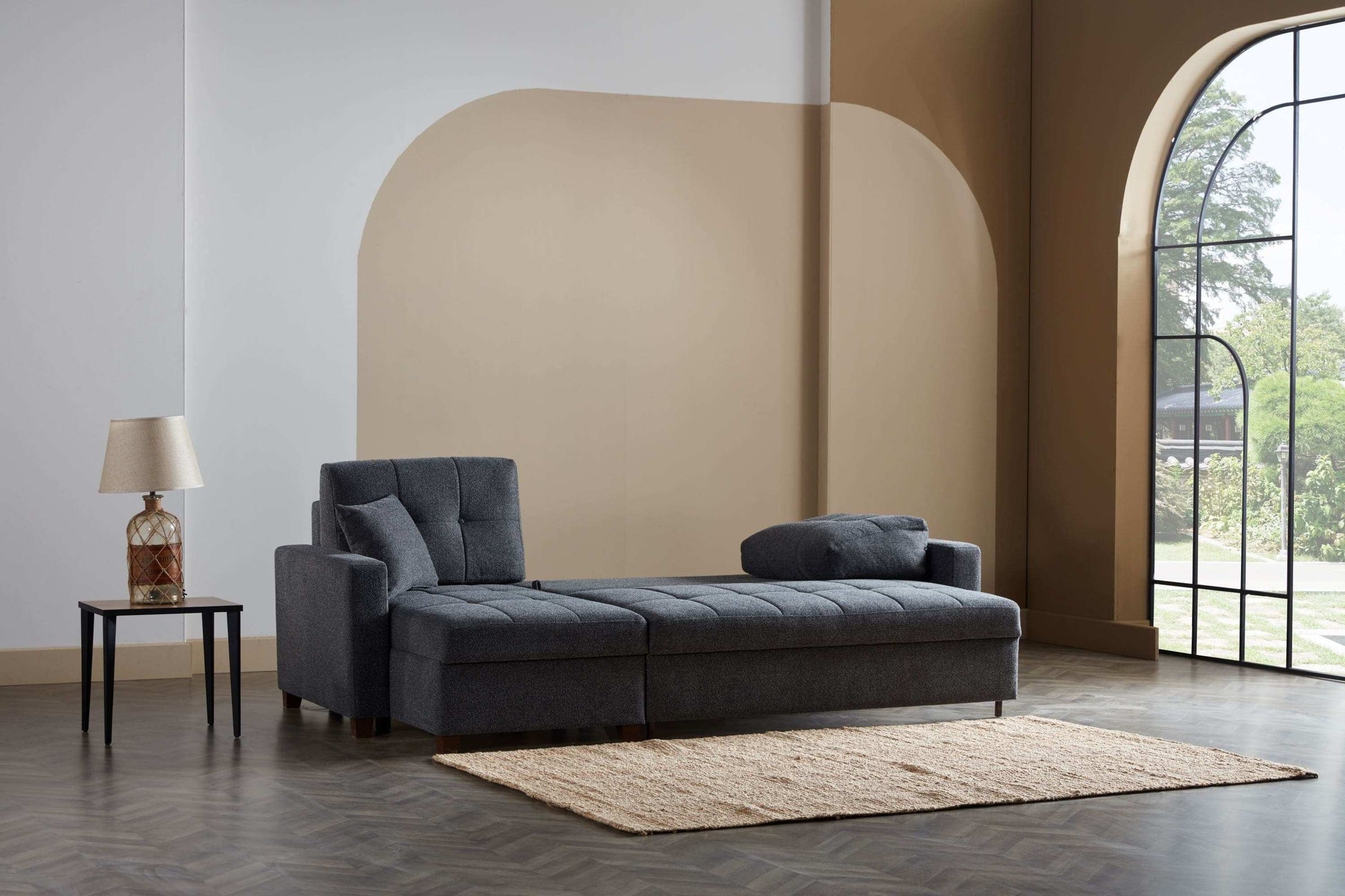 Mocca Sleeper Sectional Sofa – 101” Wide, Dark Gray, Reversible Chaise, Queen-Size Bed & Storage - Best Buy Furniture