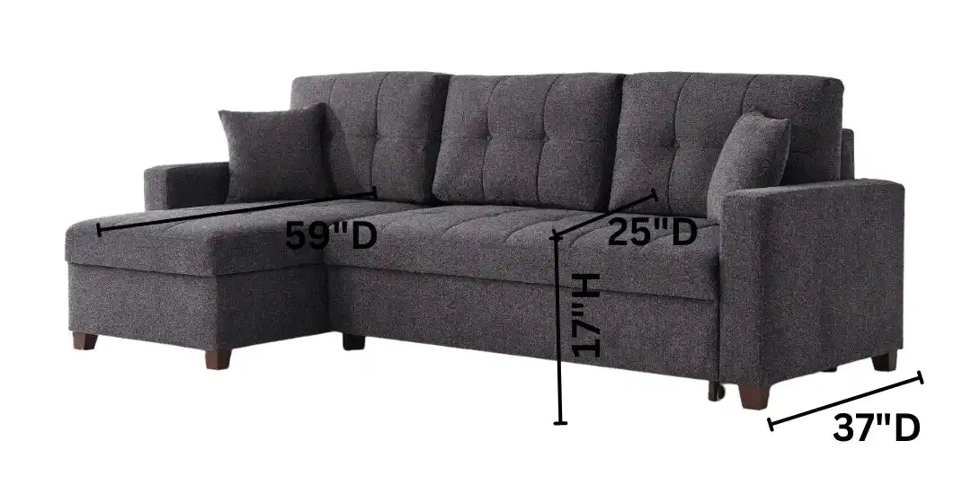 Mocca Sleeper Sectional Sofa – 101” Wide, Dark Gray, Reversible Chaise, Queen-Size Bed & Storage - Best Buy Furniture