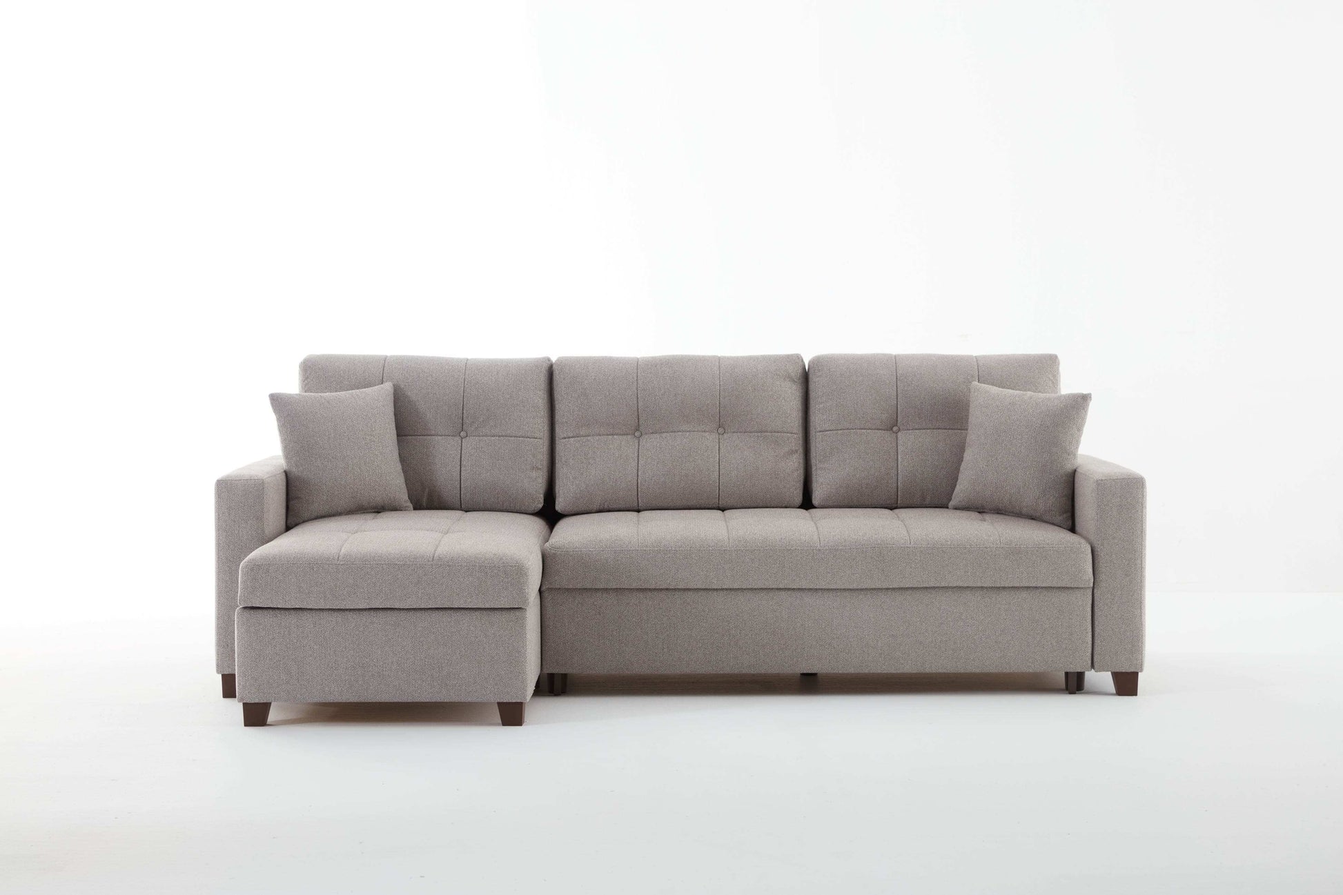 Mocca 101" Wide Reversible Chaise Sleeper Sectional – Dupont Grey Chenille, Queen Sleeper with Storage - Best Buy Furniture