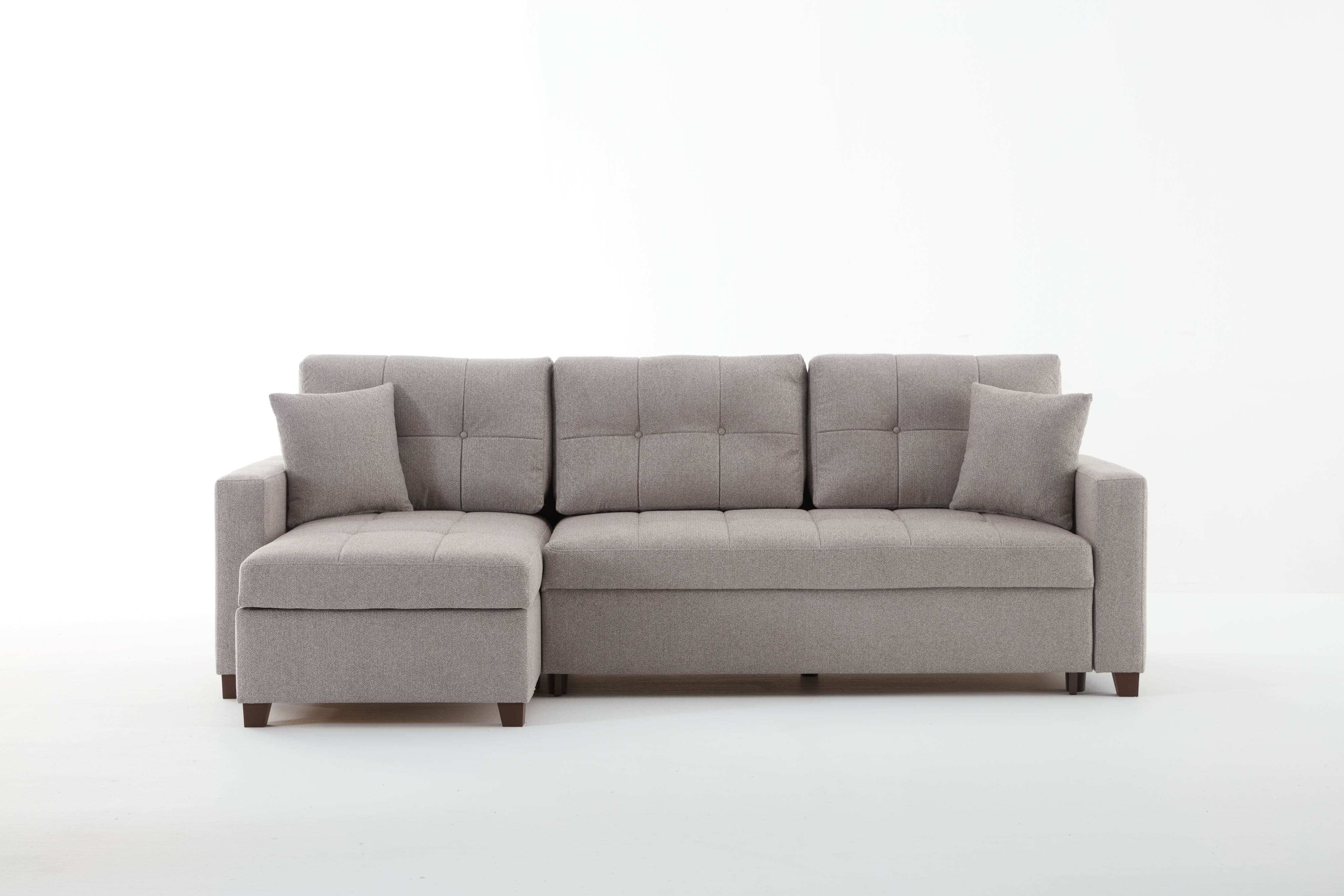 Mocca 101" Wide Reversible Chaise Sleeper Sectional – Dupont Grey Chenille, Queen Sleeper with Storage - Best Buy Furniture