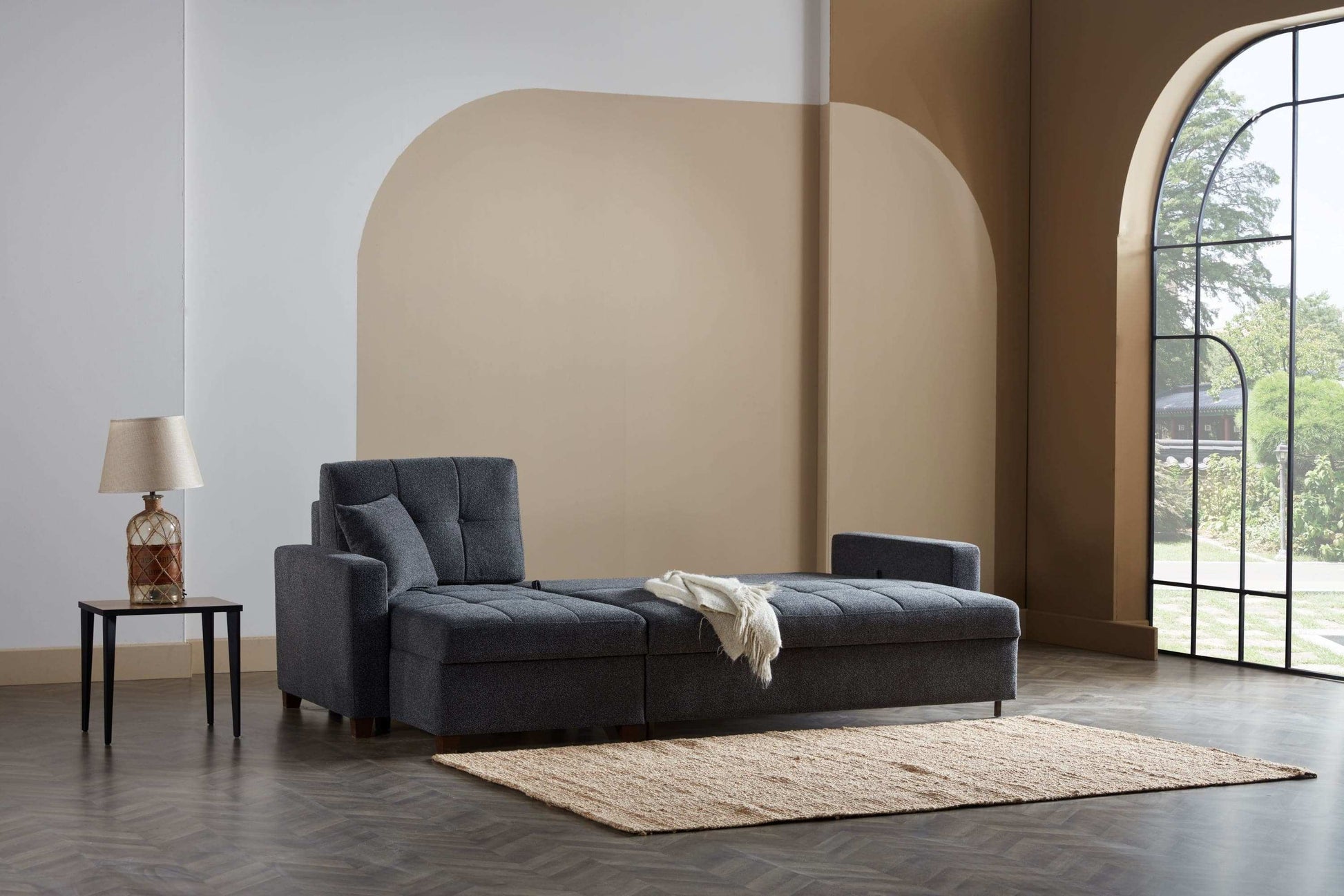 Mocca Sleeper Sectional Sofa – 101” Wide, Dark Gray, Reversible Chaise, Queen-Size Bed & Storage - Best Buy Furniture