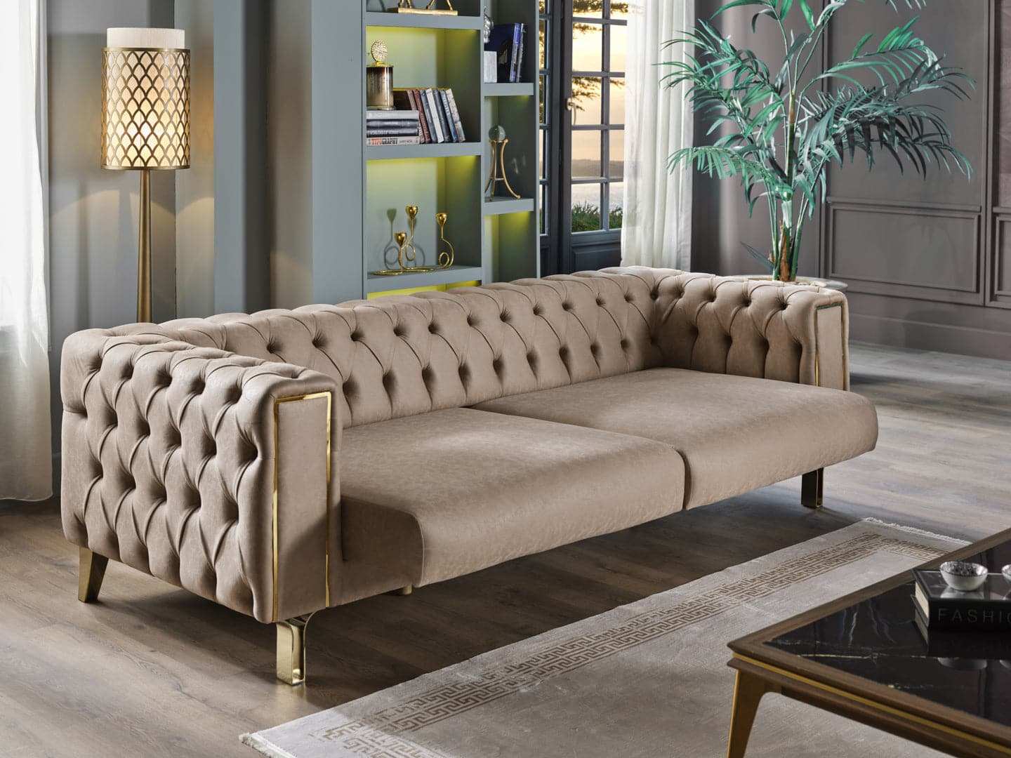 Montego 94" Wide Convertible Chesterfield Sofa Bed – Luxury Living Room Elegance - Best Buy Furniture