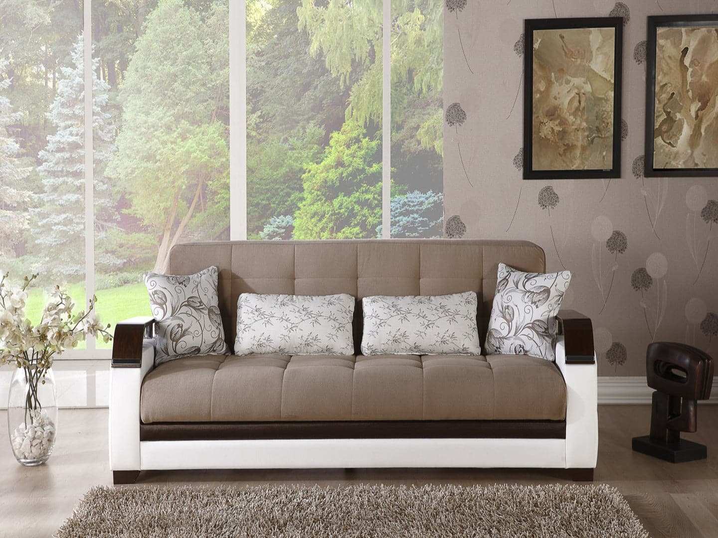 Natural Sleeper Sofa Bed – 88" Wide with Wooden Arms & Hidden Storage | Modern Functional Sofa - Best Buy Furniture