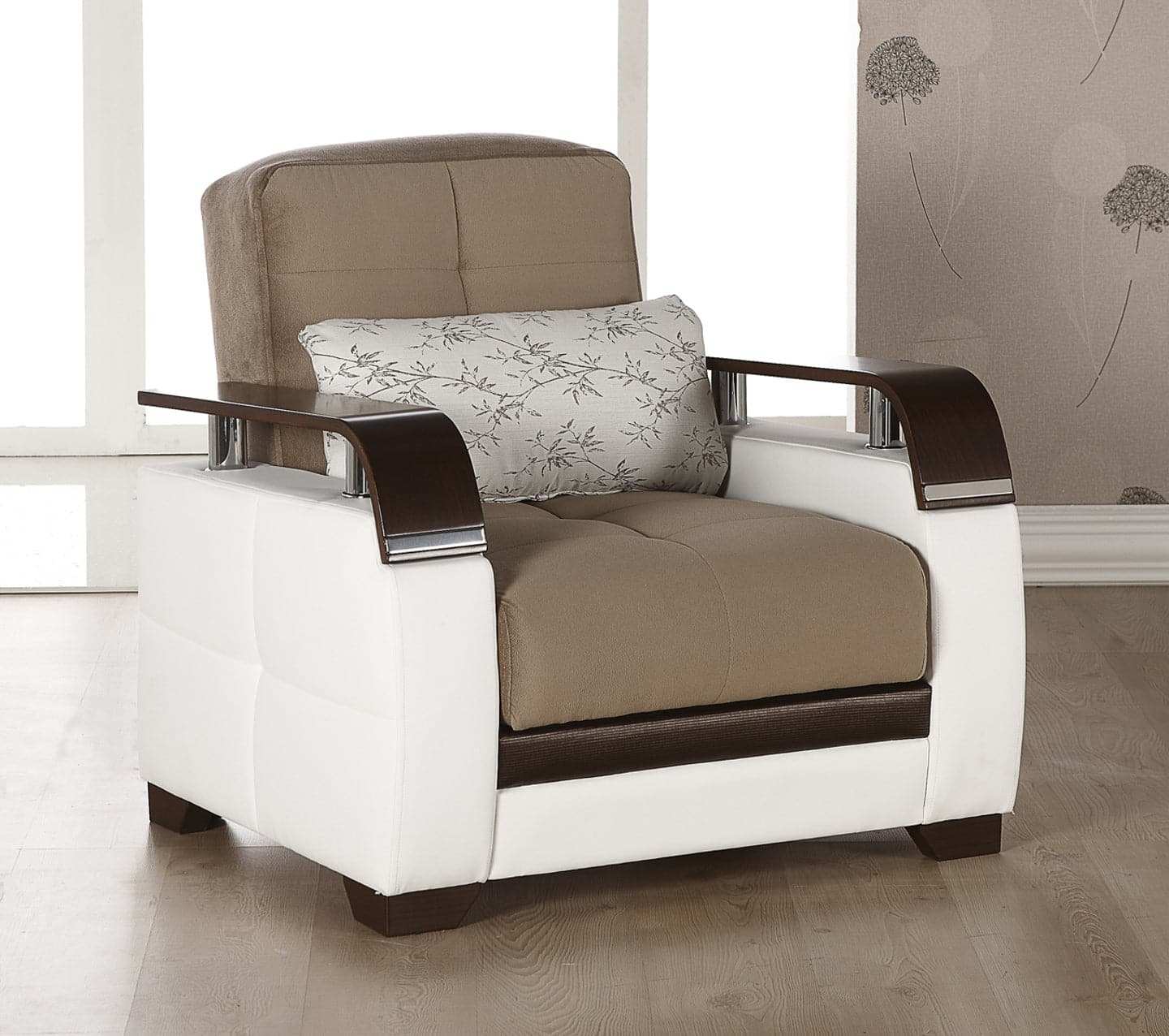 Natural Sleeper Sofa Bed – 88" Wide with Wooden Arms & Hidden Storage | Modern Functional Sofa - Best Buy Furniture