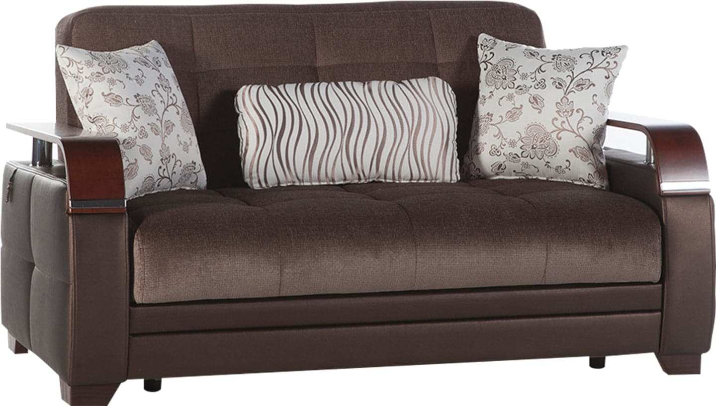 Natural Sleeper Sofa Bed – 88" Wide with Wooden Arms & Hidden Storage | Modern Functional Sofa - Best Buy Furniture