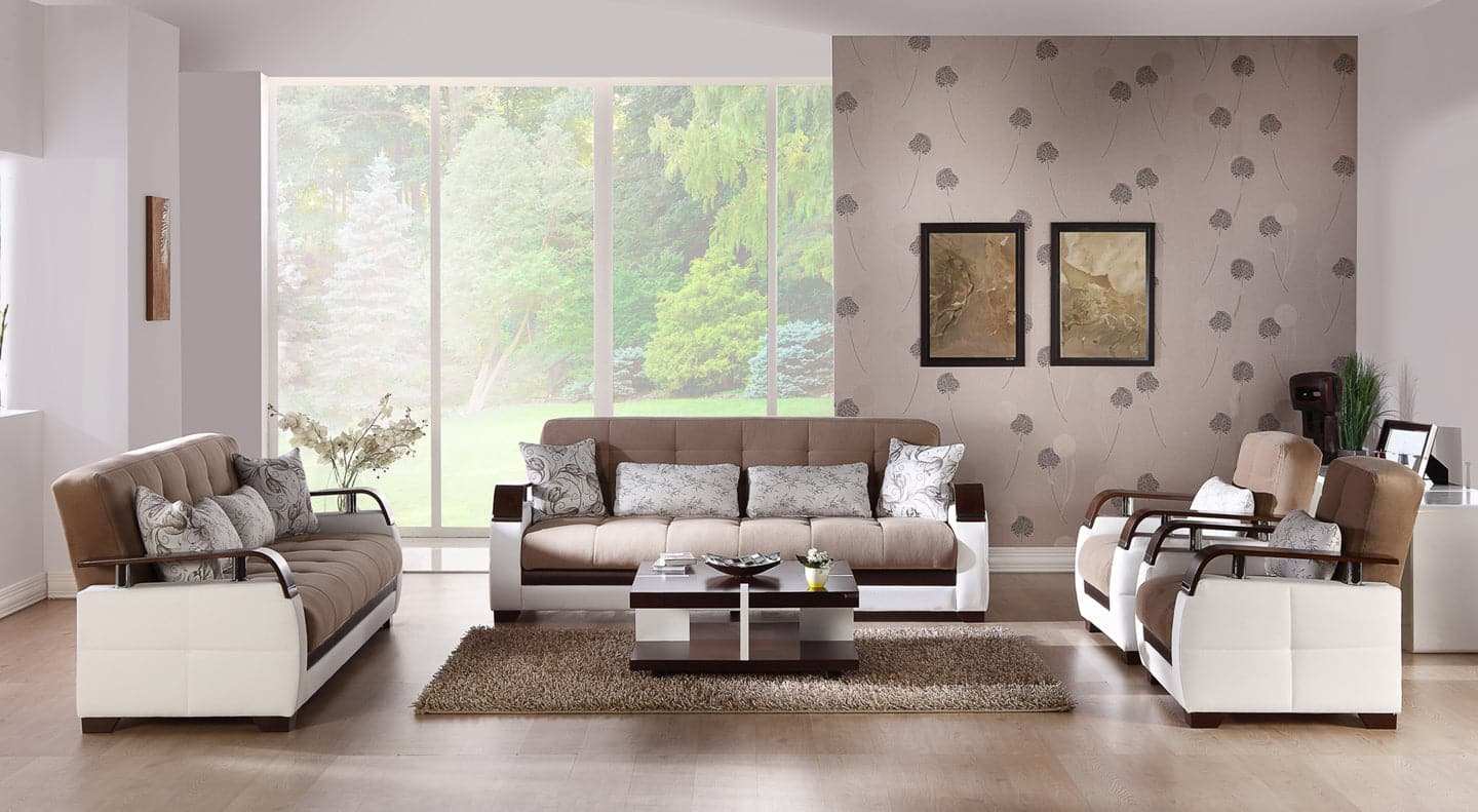 Natural Sleeper Sofa Bed – 88" Wide with Wooden Arms & Hidden Storage | Modern Functional Sofa - Best Buy Furniture