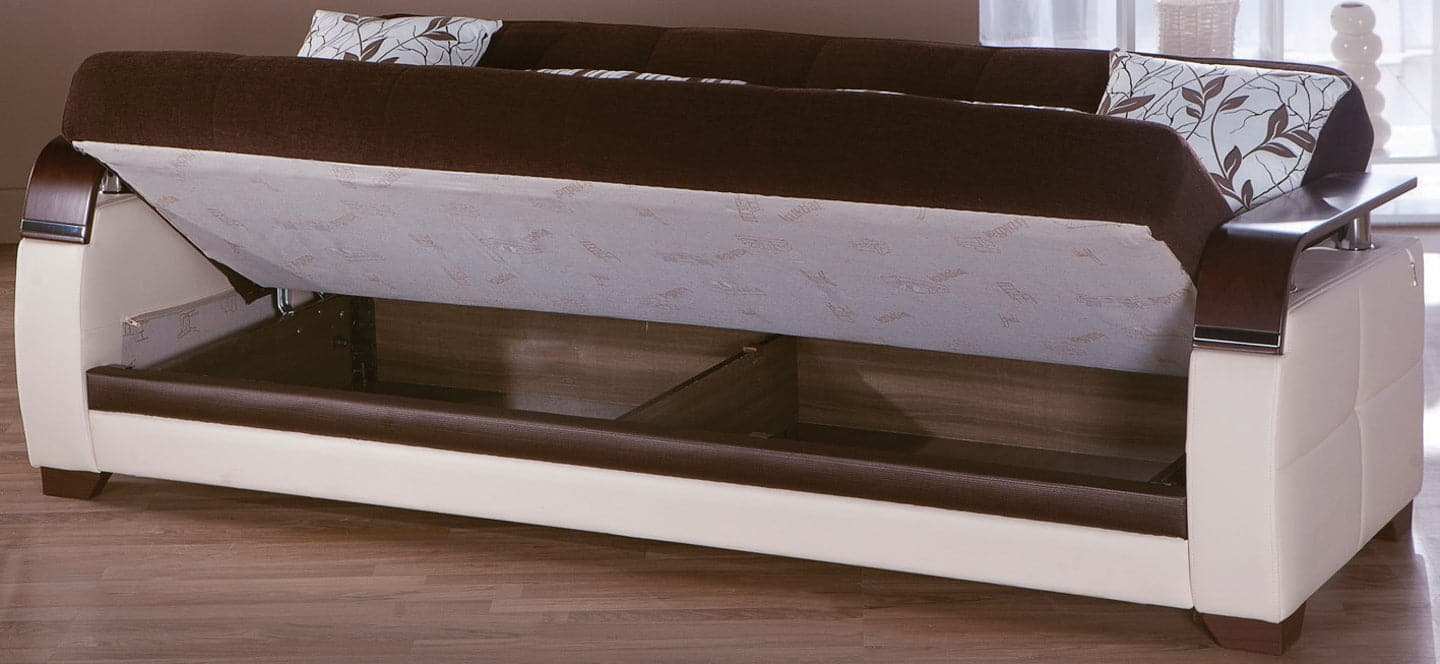 Natural Sleeper Sofa Bed – 88" Wide with Wooden Arms & Hidden Storage | Modern Functional Sofa - Best Buy Furniture