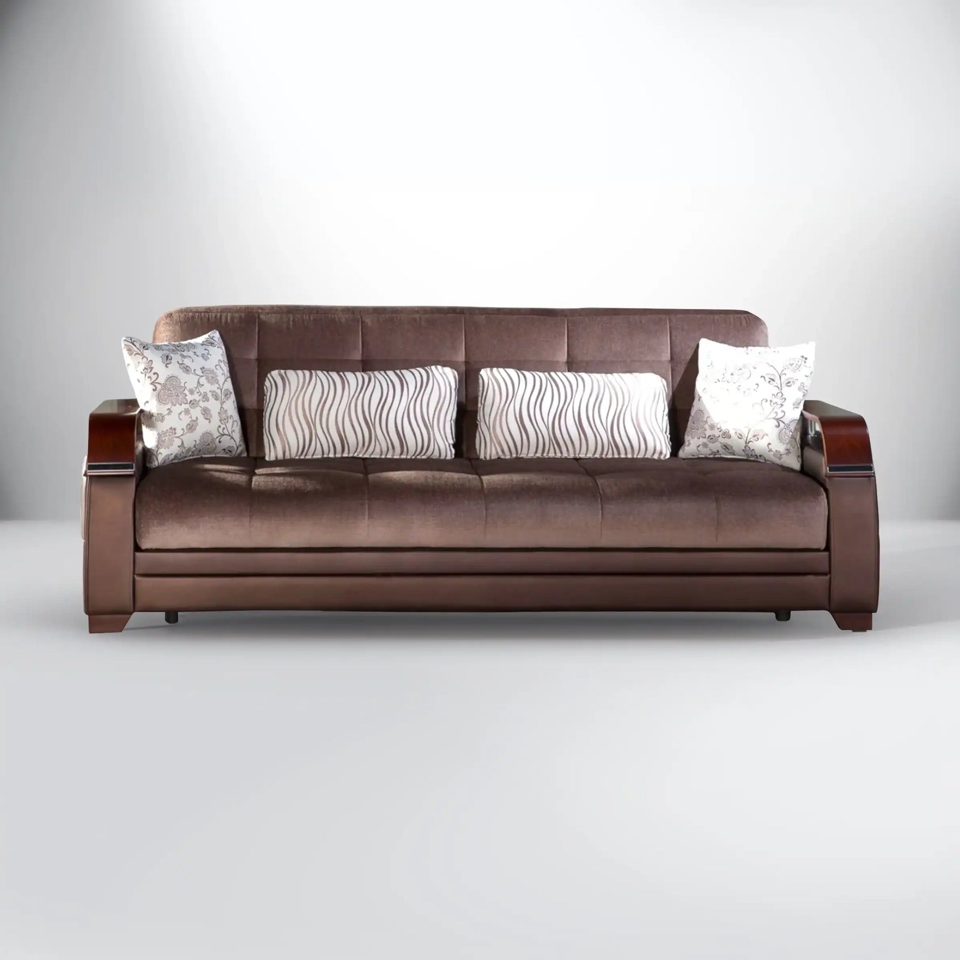 Natural Sleeper Sofa Bed – 88" Wide with Wooden Arms & Hidden Storage | Modern Functional Sofa - Best Buy Furniture