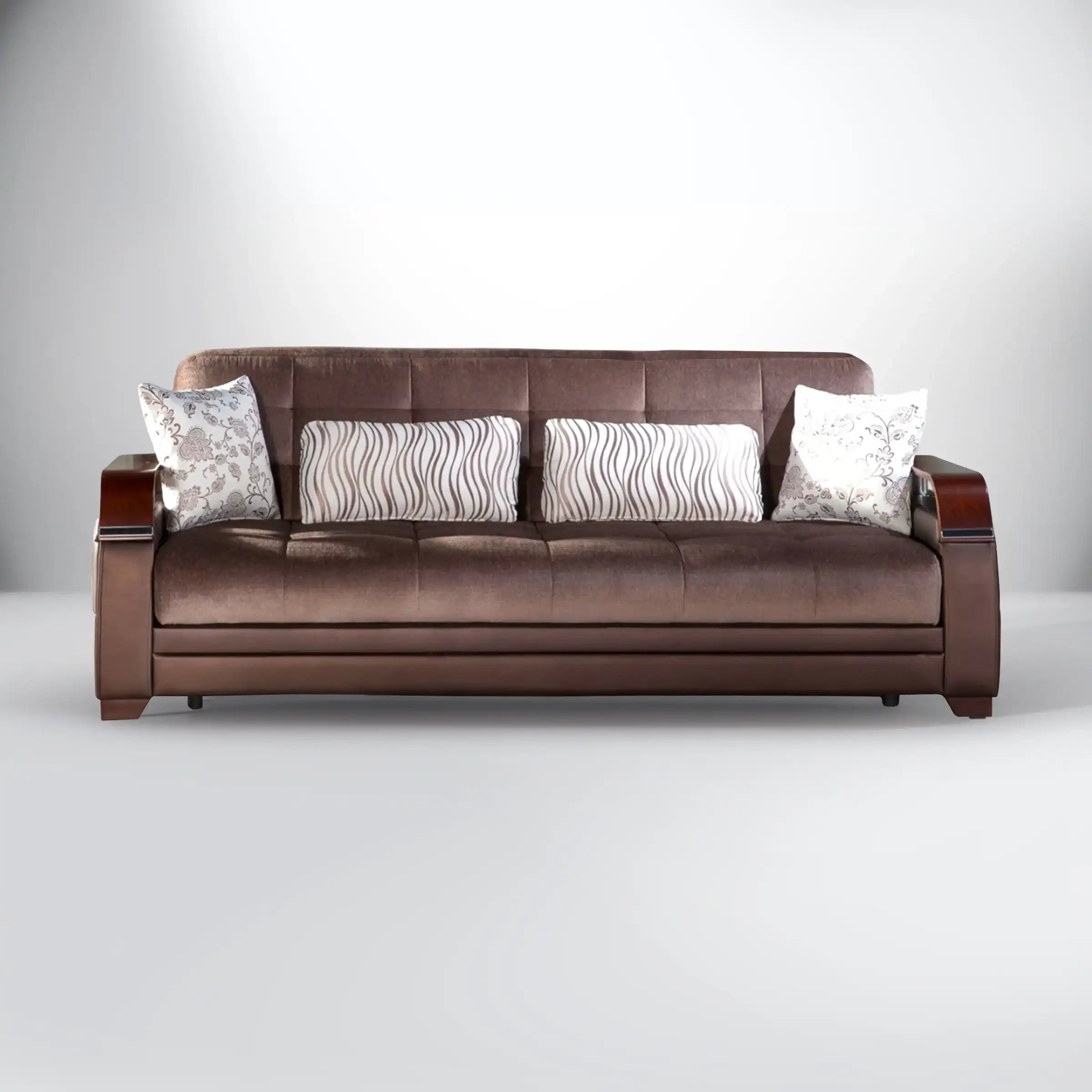 Natural Sleeper Sofa Bed – 88" Wide with Wooden Arms & Hidden Storage | Modern Functional Sofa - Best Buy Furniture