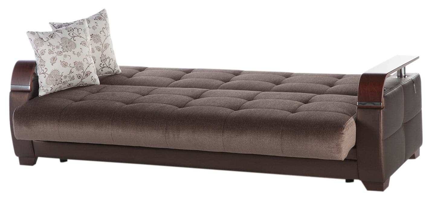 Natural Sleeper Sofa Bed – 88" Wide with Wooden Arms & Hidden Storage | Modern Functional Sofa - Best Buy Furniture
