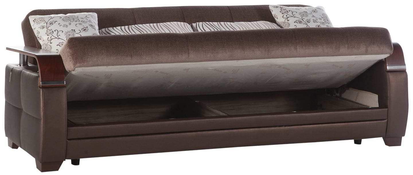 Natural Sleeper Sofa Bed – 88" Wide with Wooden Arms & Hidden Storage | Modern Functional Sofa - Best Buy Furniture