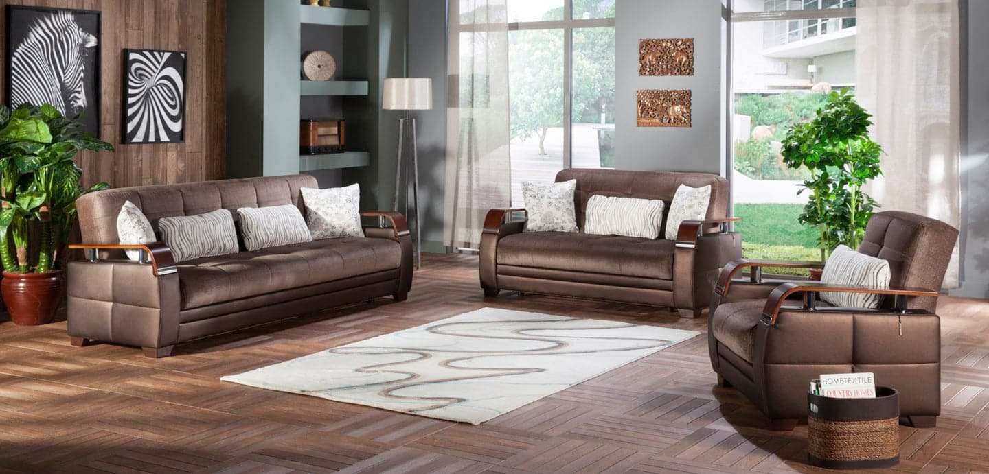 Natural Sleeper Sofa Bed – 88" Wide with Wooden Arms & Hidden Storage | Modern Functional Sofa - Best Buy Furniture