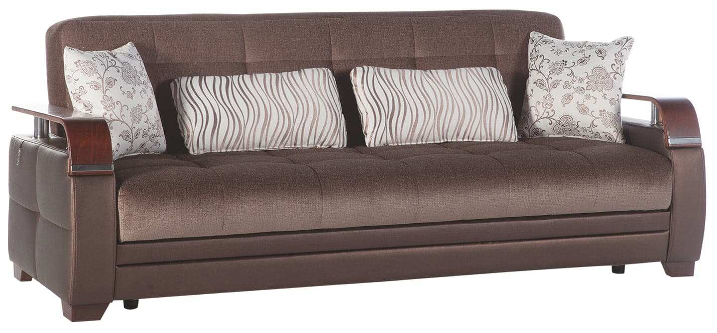 Natural Sleeper Sofa Bed – 88" Wide with Wooden Arms & Hidden Storage | Modern Functional Sofa - Best Buy Furniture