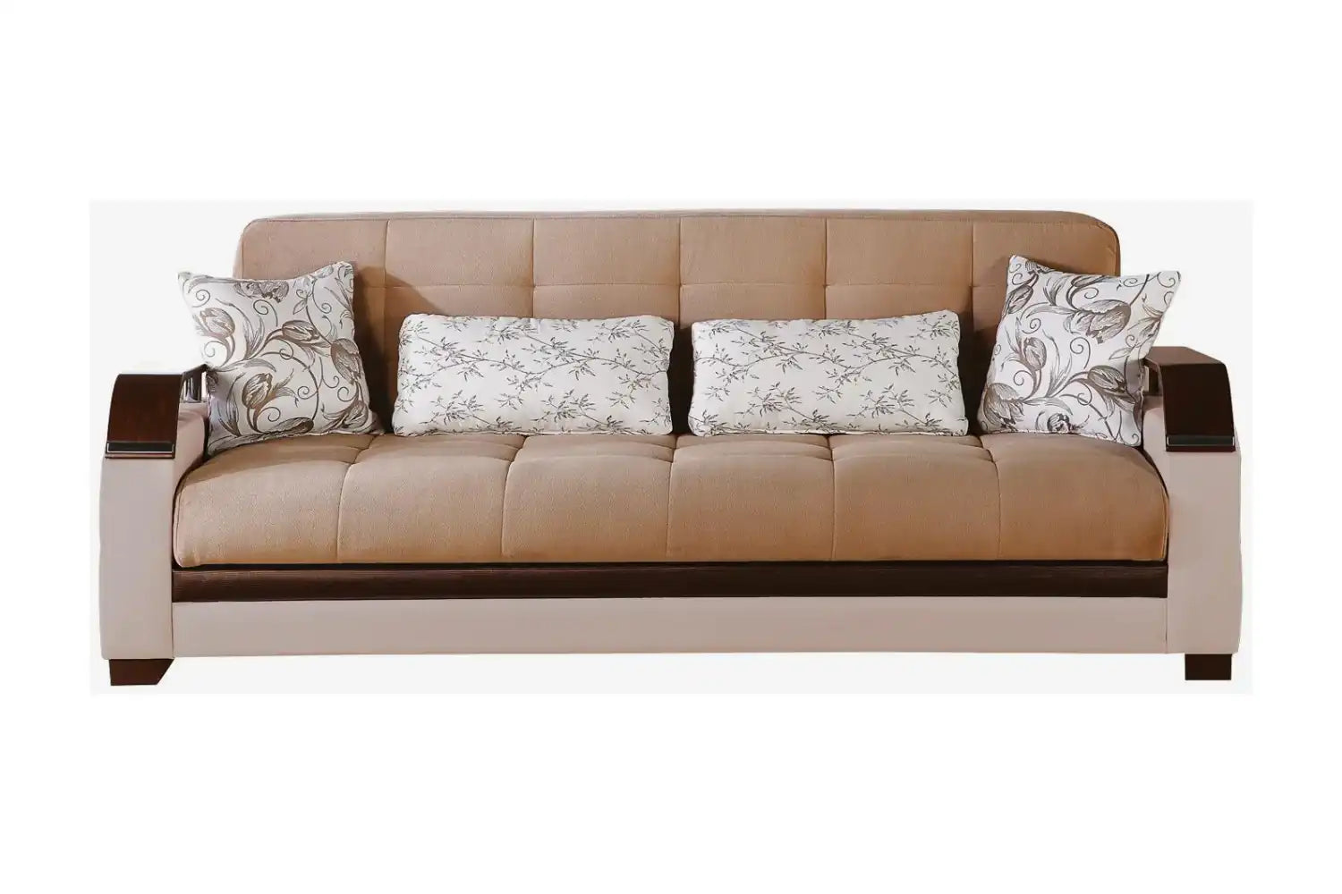 Natural Sleeper Sofa Bed – 88" Wide with Wooden Arms & Hidden Storage | Modern Functional Sofa - Best Buy Furniture