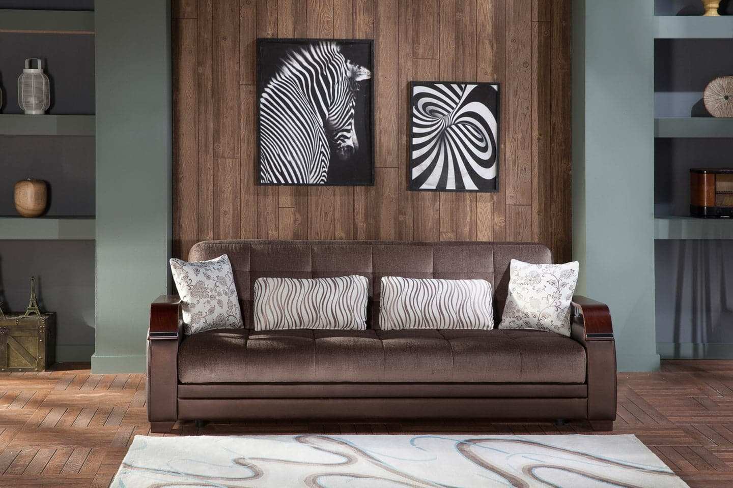 Natural Sleeper Sofa Bed – 88" Wide with Wooden Arms & Hidden Storage | Modern Functional Sofa - Best Buy Furniture
