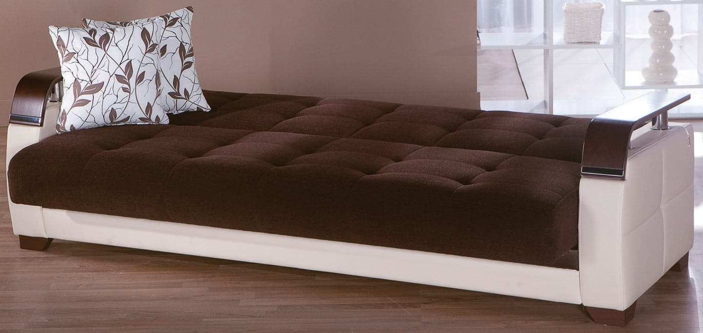 Natural Sleeper Sofa Bed – 88" Wide with Wooden Arms & Hidden Storage | Modern Functional Sofa - Best Buy Furniture