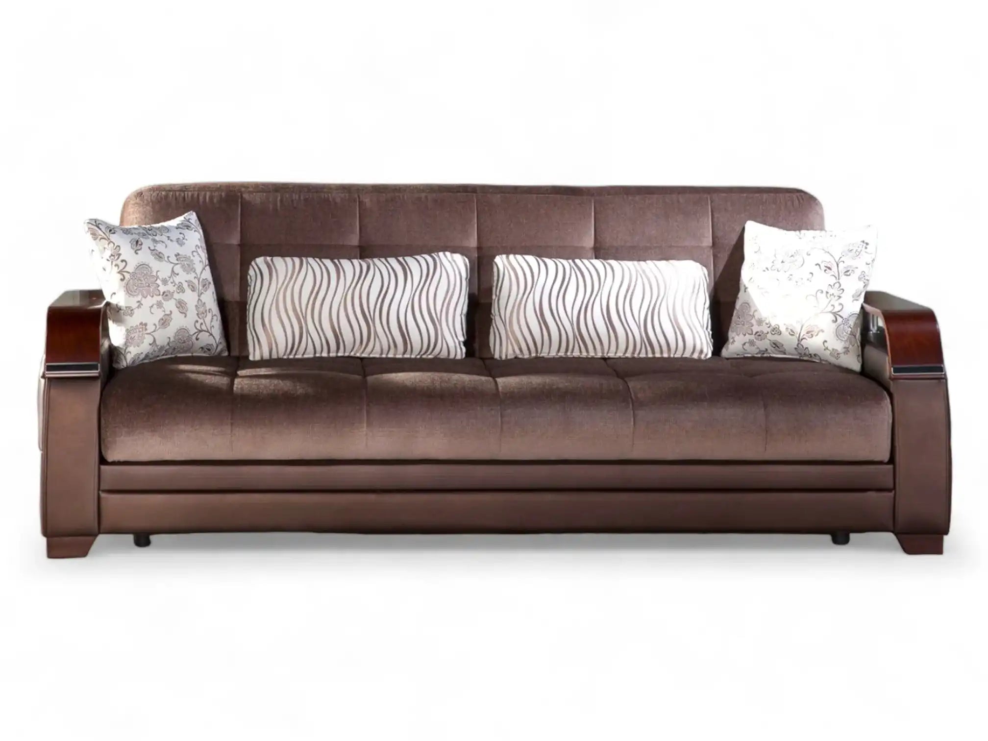 Natural Sleeper Sofa Bed – 88" Wide with Wooden Arms & Hidden Storage | Modern Functional Sofa - Best Buy Furniture