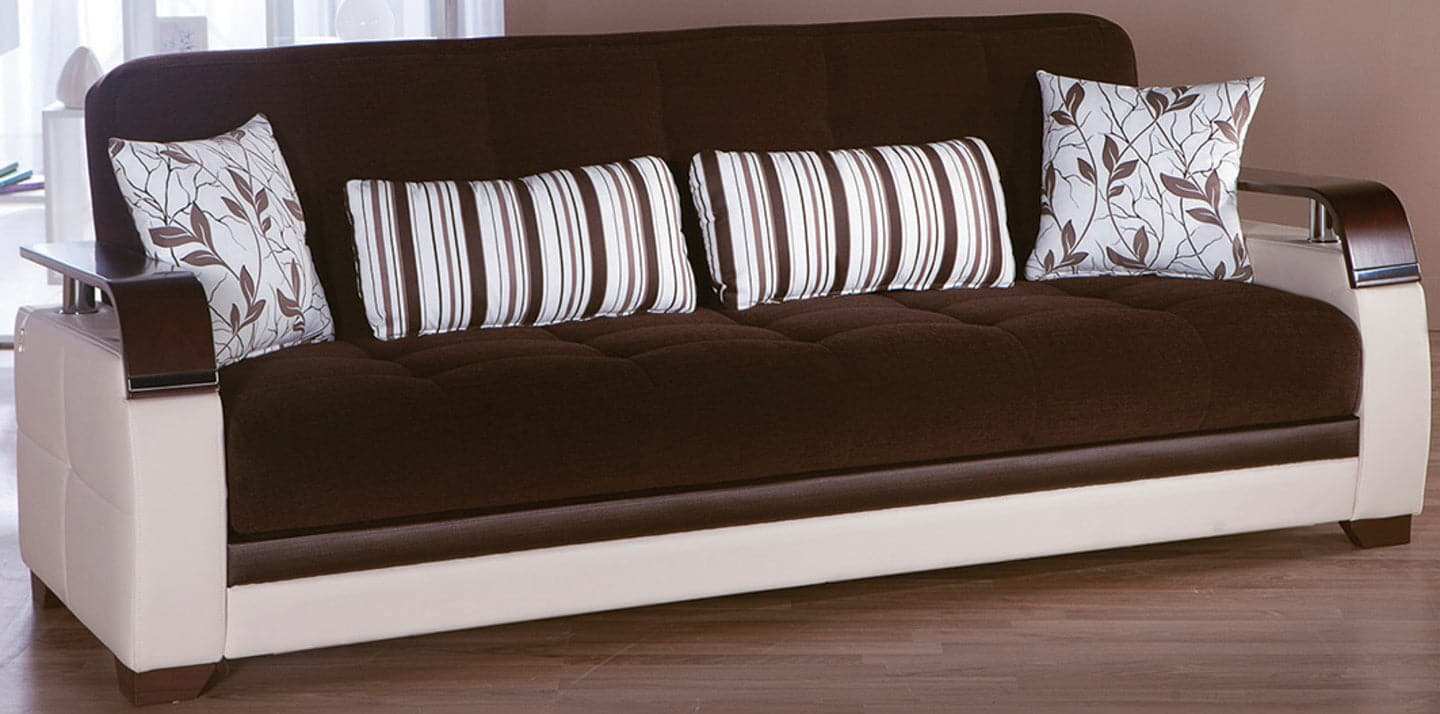 Natural Sleeper Sofa Bed – 88" Wide with Wooden Arms & Hidden Storage | Modern Functional Sofa - Best Buy Furniture