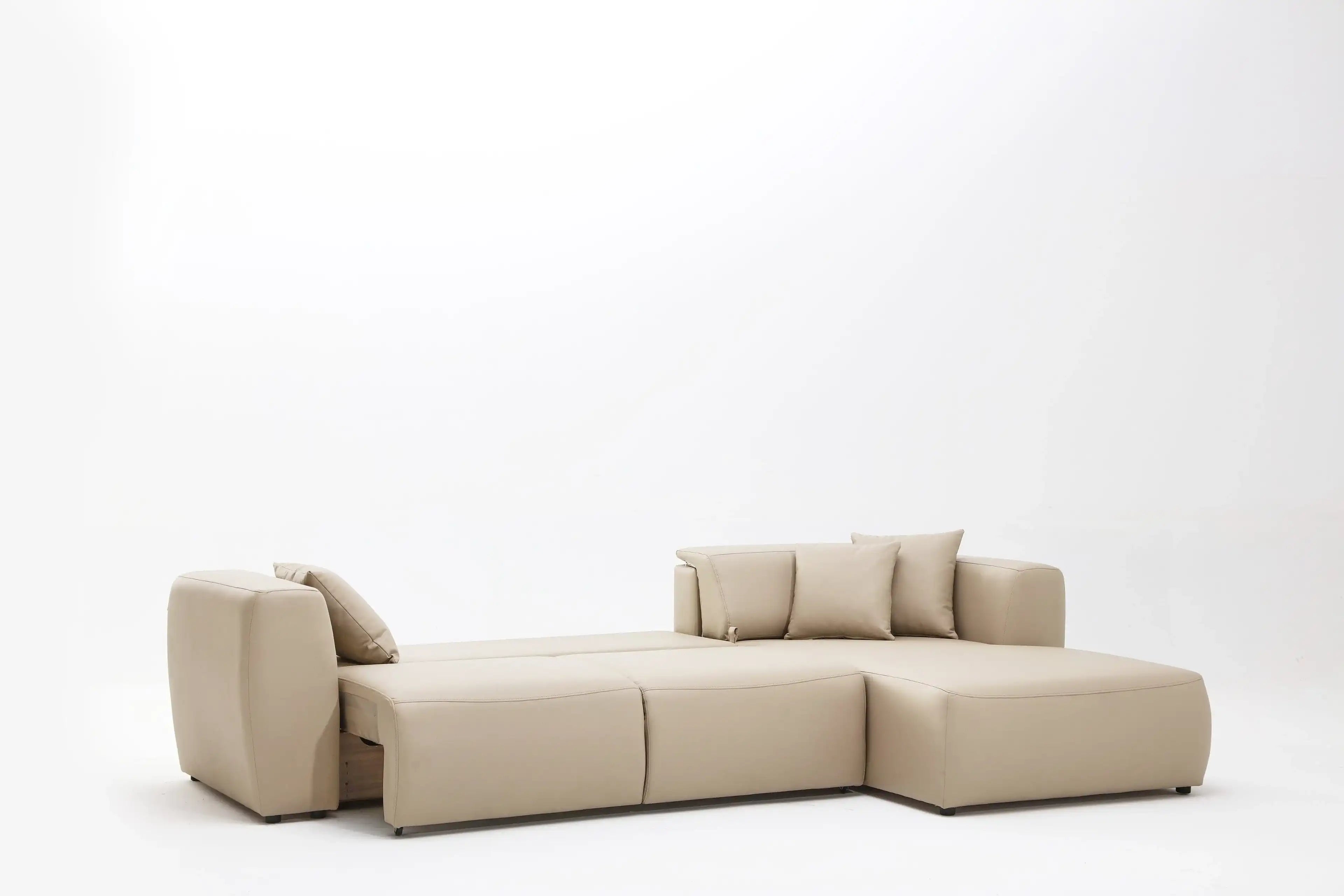 Picasso 119" Wide Convertible Sleeper Sectional – Beige Leather RAF - Best Buy Furniture