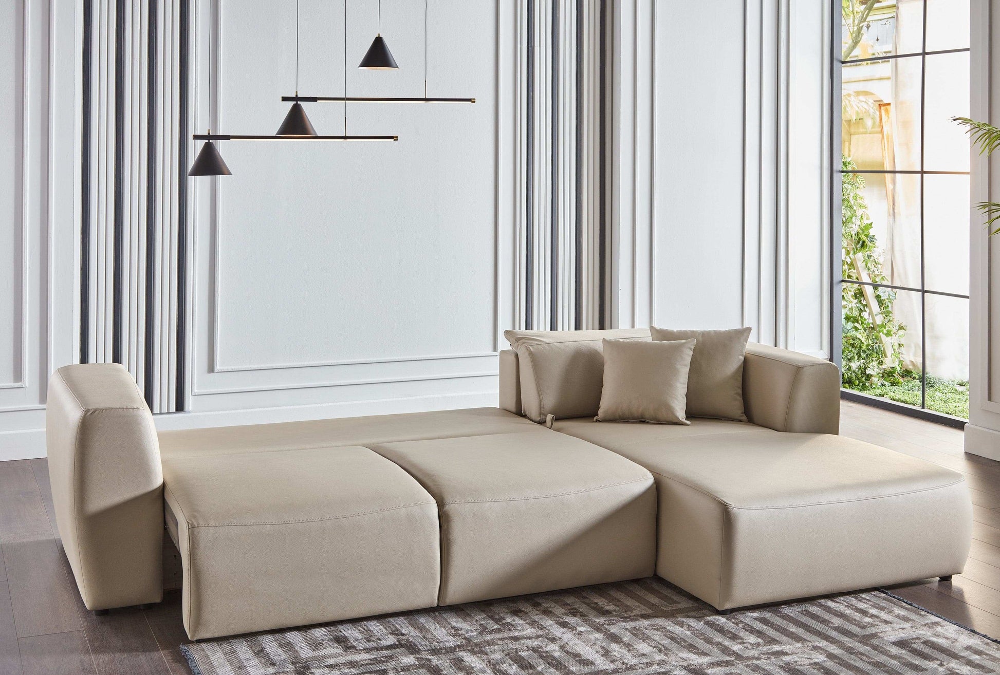 Picasso 119" Wide Convertible Sleeper Sectional – Beige Leather RAF - Best Buy Furniture