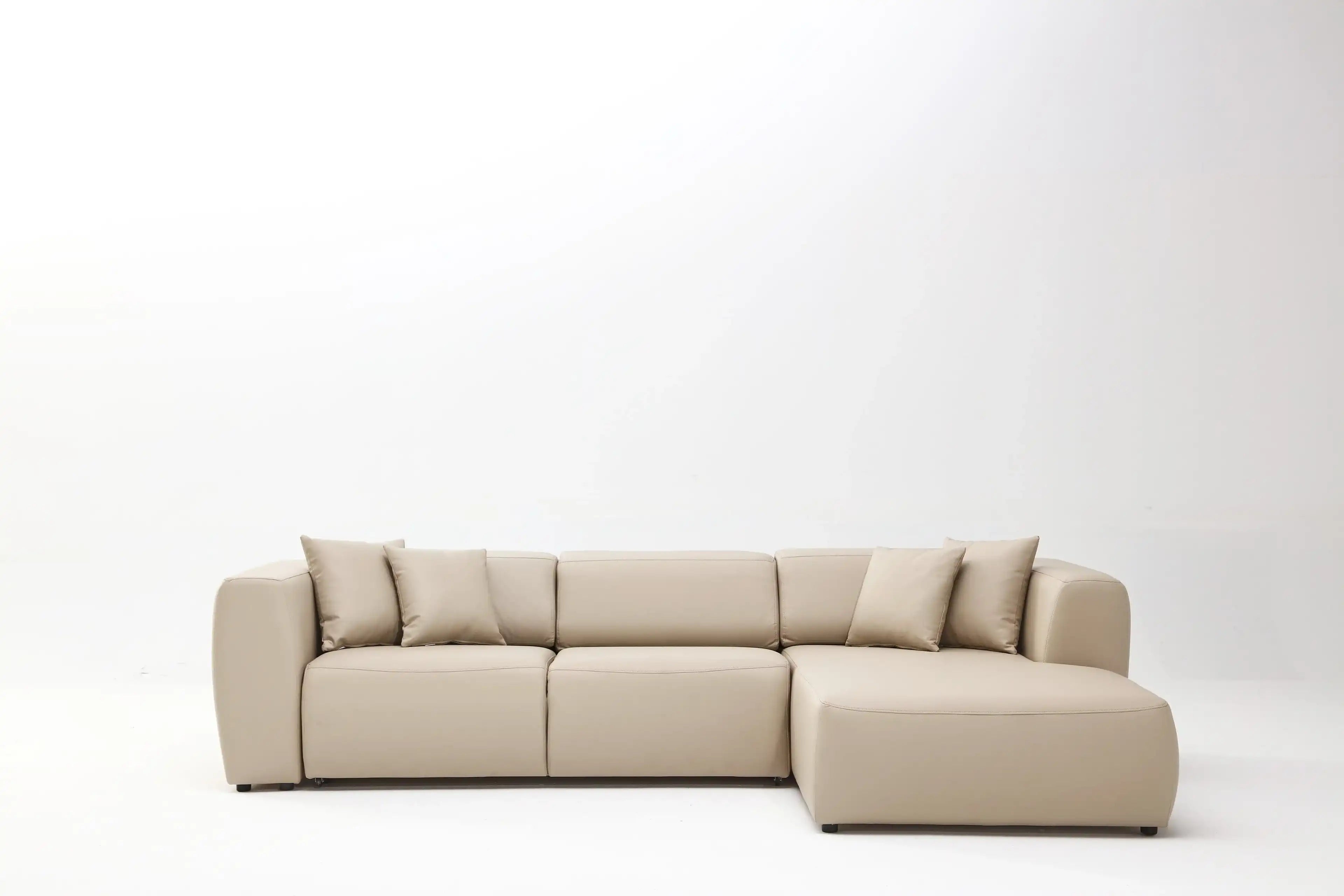 Picasso 119" Wide Convertible Sleeper Sectional – Beige Leather RAF - Best Buy Furniture
