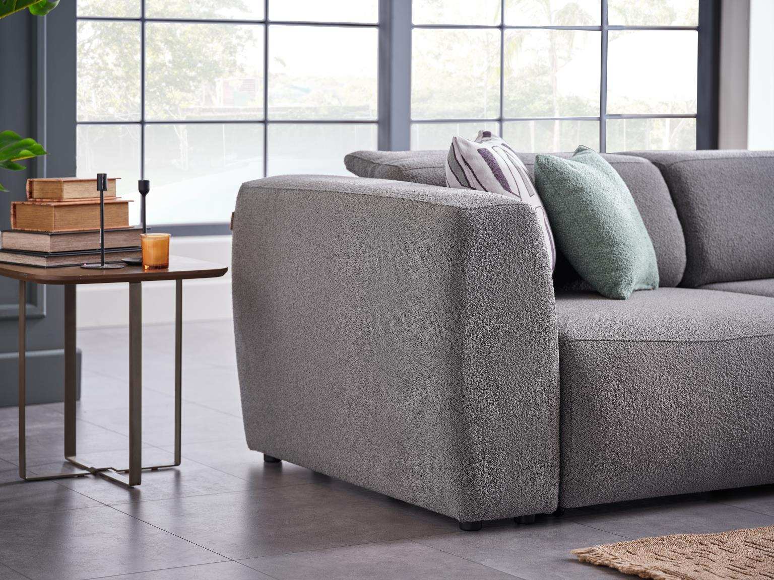 Picasso 119" Wide Convertible Sleeper Sectional – Gray (RAF) Bouclé Fabric - Best Buy Furniture