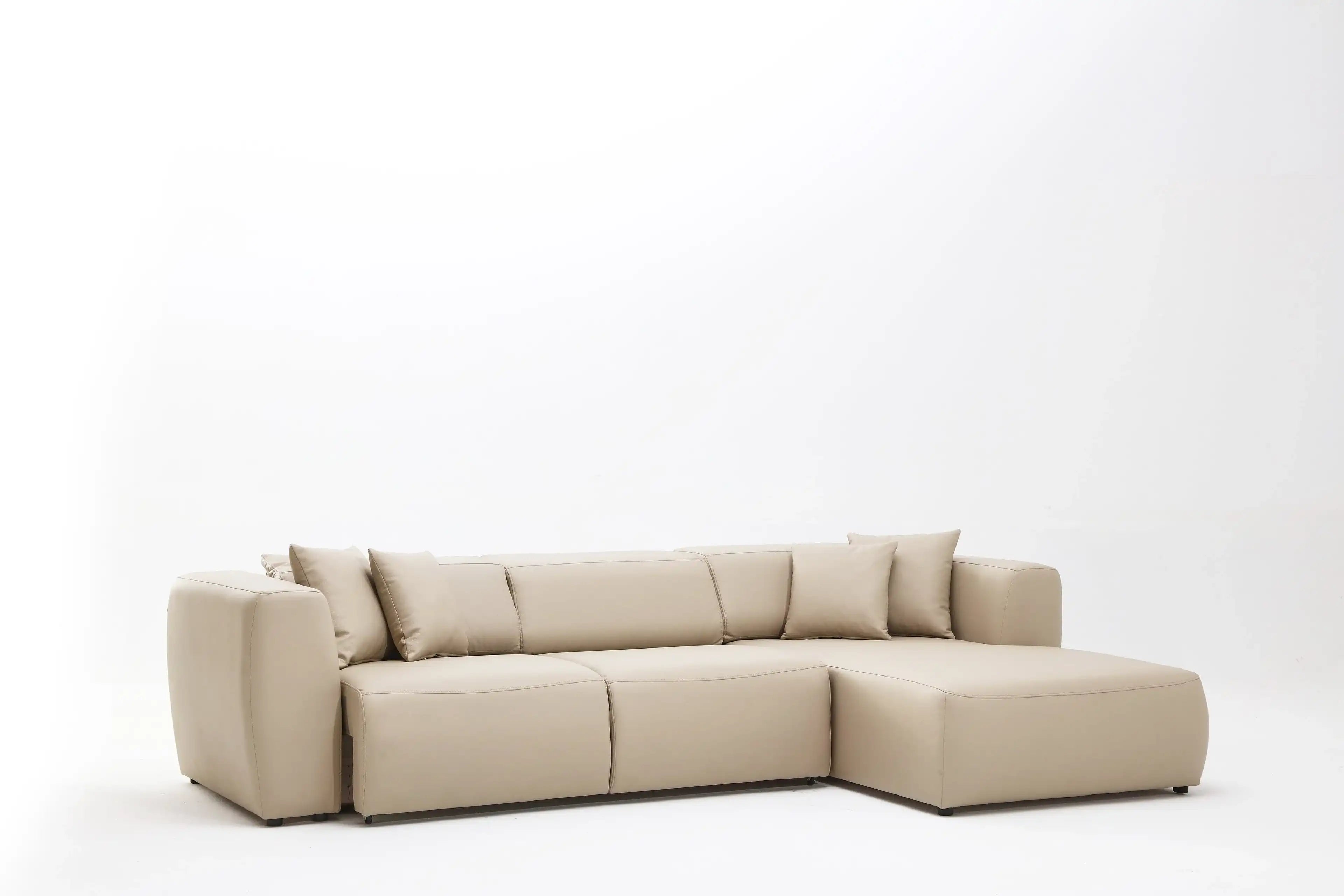 Picasso 119" Wide Convertible Sleeper Sectional – Beige Leather RAF - Best Buy Furniture
