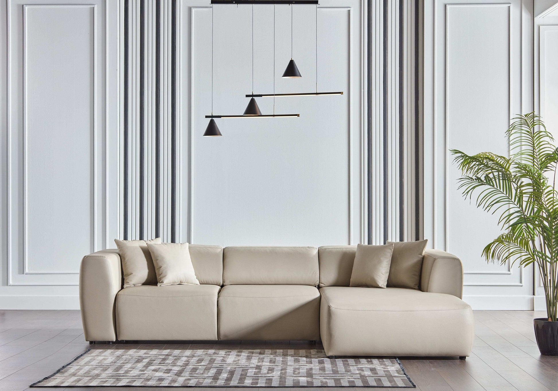 Picasso 119" Wide Convertible Sleeper Sectional – Beige Leather RAF - Best Buy Furniture