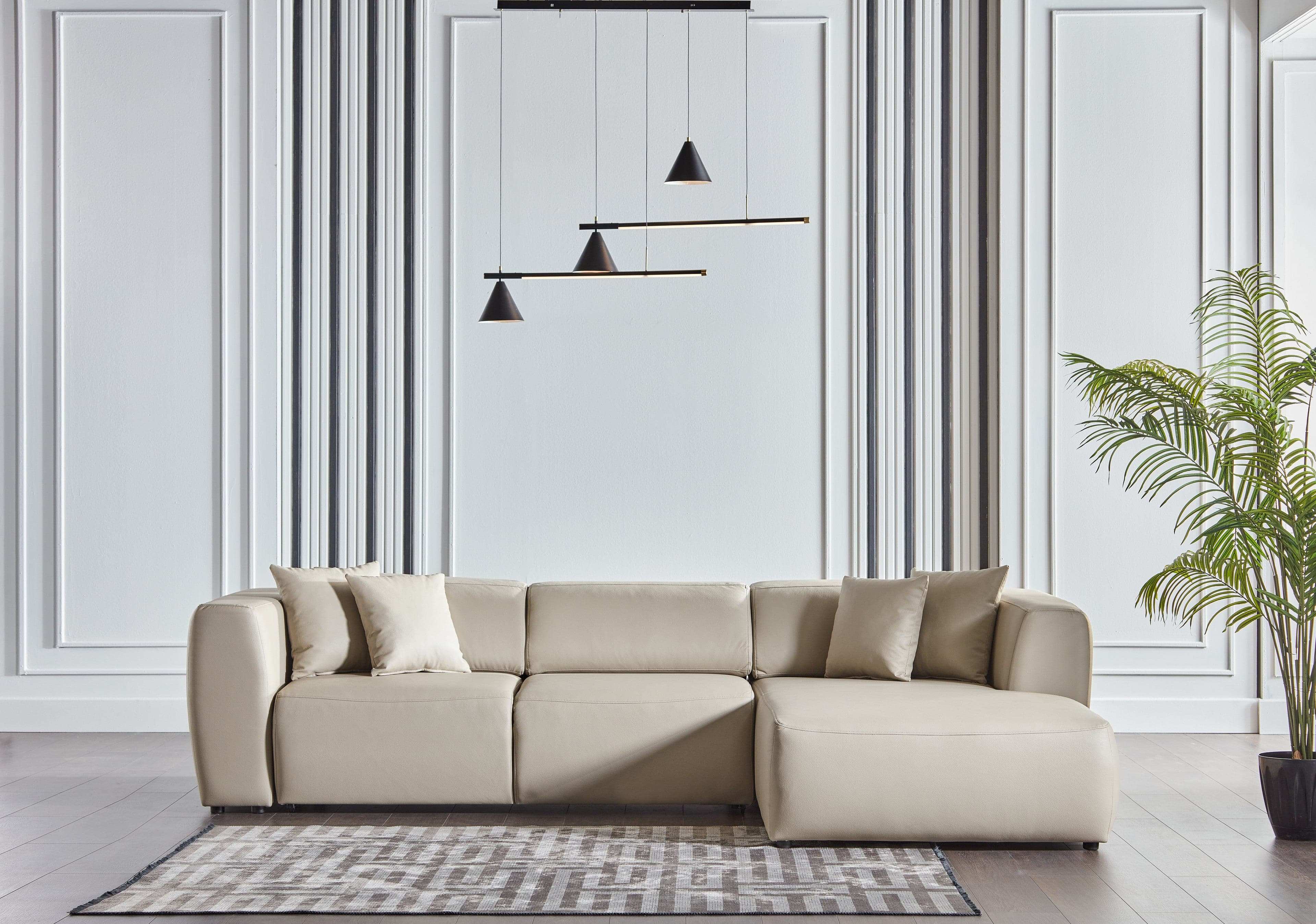 Picasso 119" Wide Convertible Sleeper Sectional – Beige Leather RAF - Best Buy Furniture