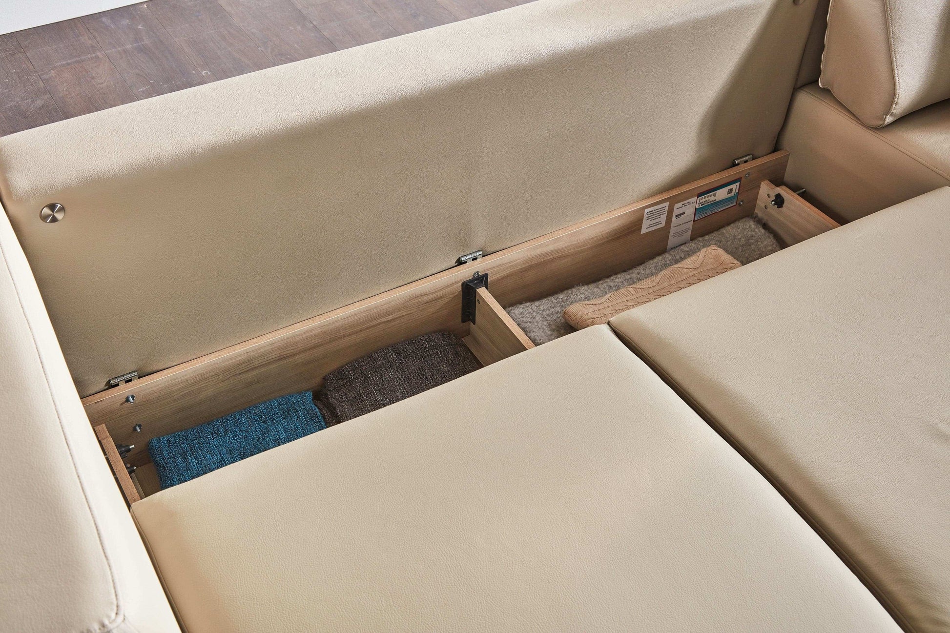 Picasso 119" Wide Convertible Sleeper Sectional – Beige Leather RAF - Best Buy Furniture