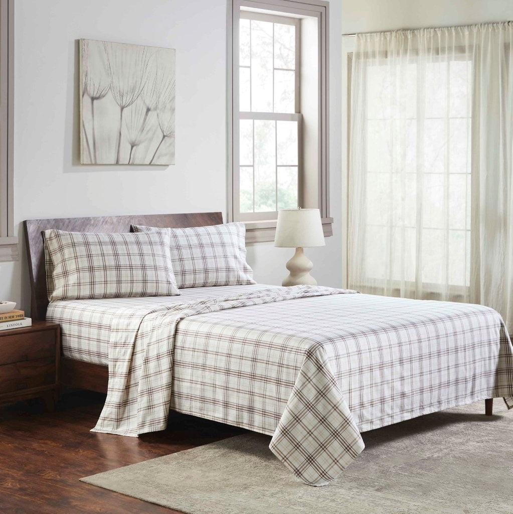 100% Cotton Flannel Sheet Set Plaid Classic Modern Farmhouse Deep Pocket - Sheet Set by Superior Brand