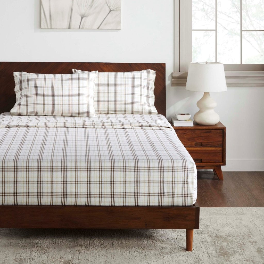 100% Cotton Flannel Sheet Set Plaid Classic Modern Farmhouse Deep Pocket - Sheet Set by Superior Brand
