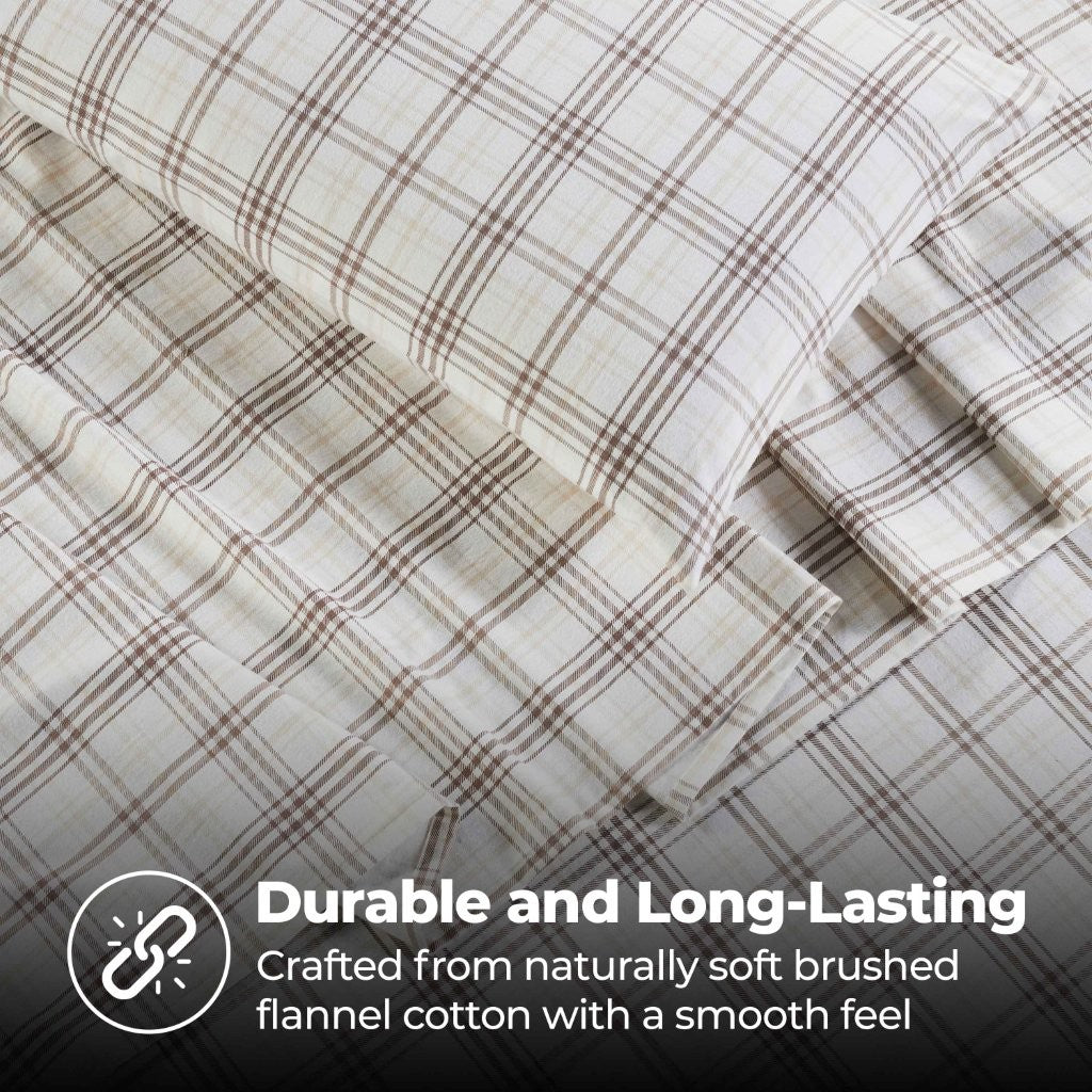 100% Cotton Flannel Sheet Set Plaid Classic Modern Farmhouse Deep Pocket - Sheet Set by Superior Brand