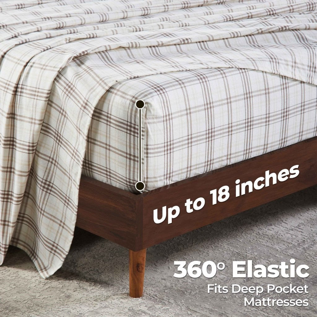 100% Cotton Flannel Sheet Set Plaid Classic Modern Farmhouse Deep Pocket - Sheet Set by Superior Brand