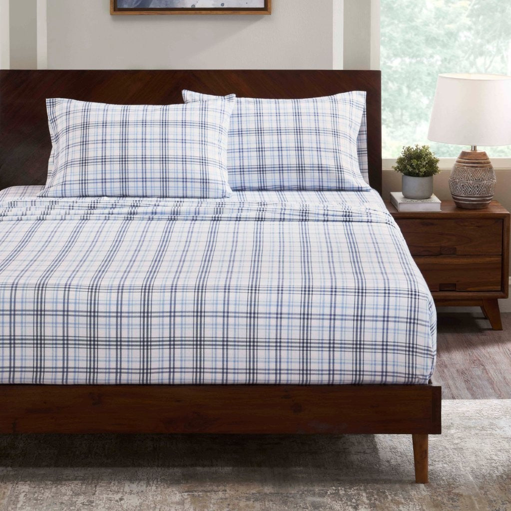 100% Cotton Flannel Sheet Set Plaid Classic Modern Farmhouse Deep Pocket - Sheet Set by Superior Brand