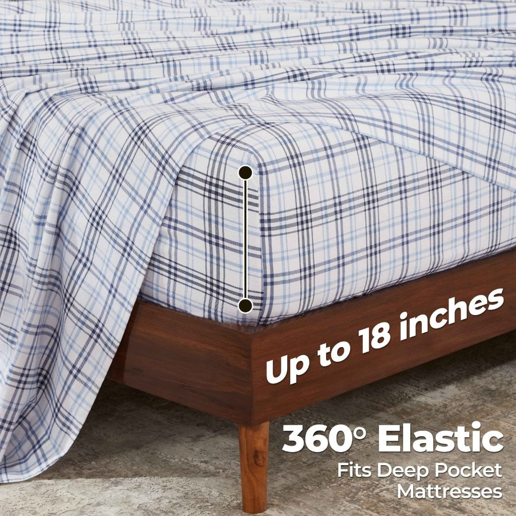 100% Cotton Flannel Sheet Set Plaid Classic Modern Farmhouse Deep Pocket - Sheet Set by Superior Brand