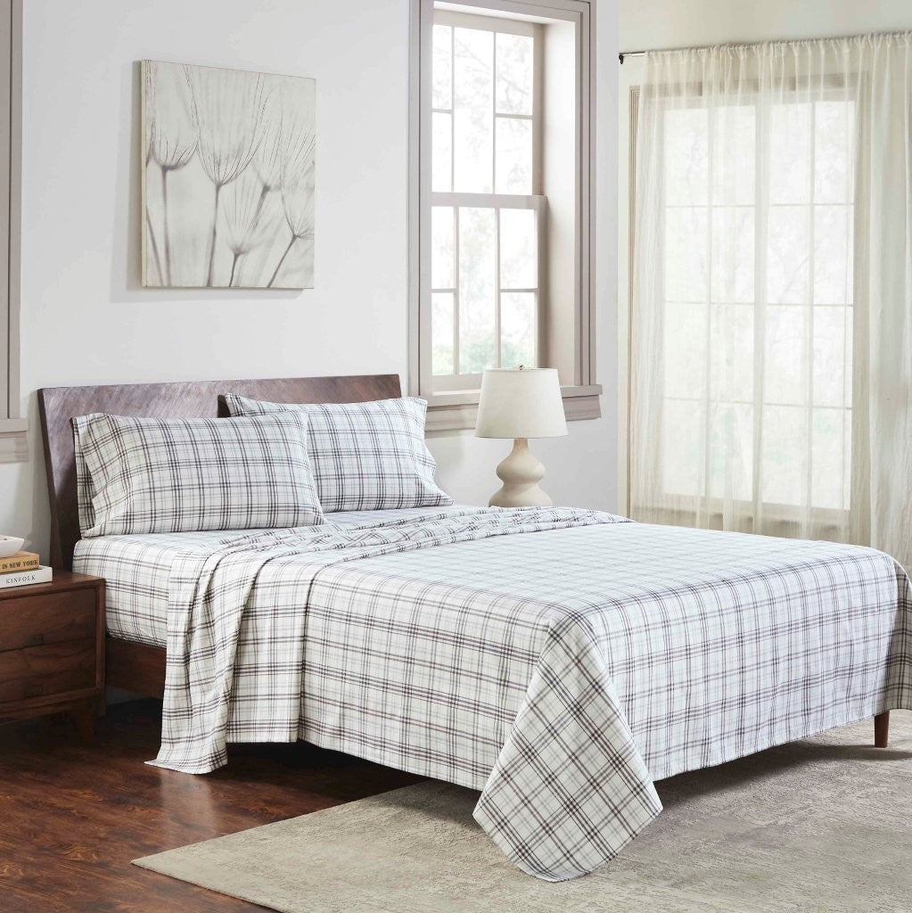100% Cotton Flannel Sheet Set Plaid Classic Modern Farmhouse Deep Pocket - Sheet Set by Superior Brand