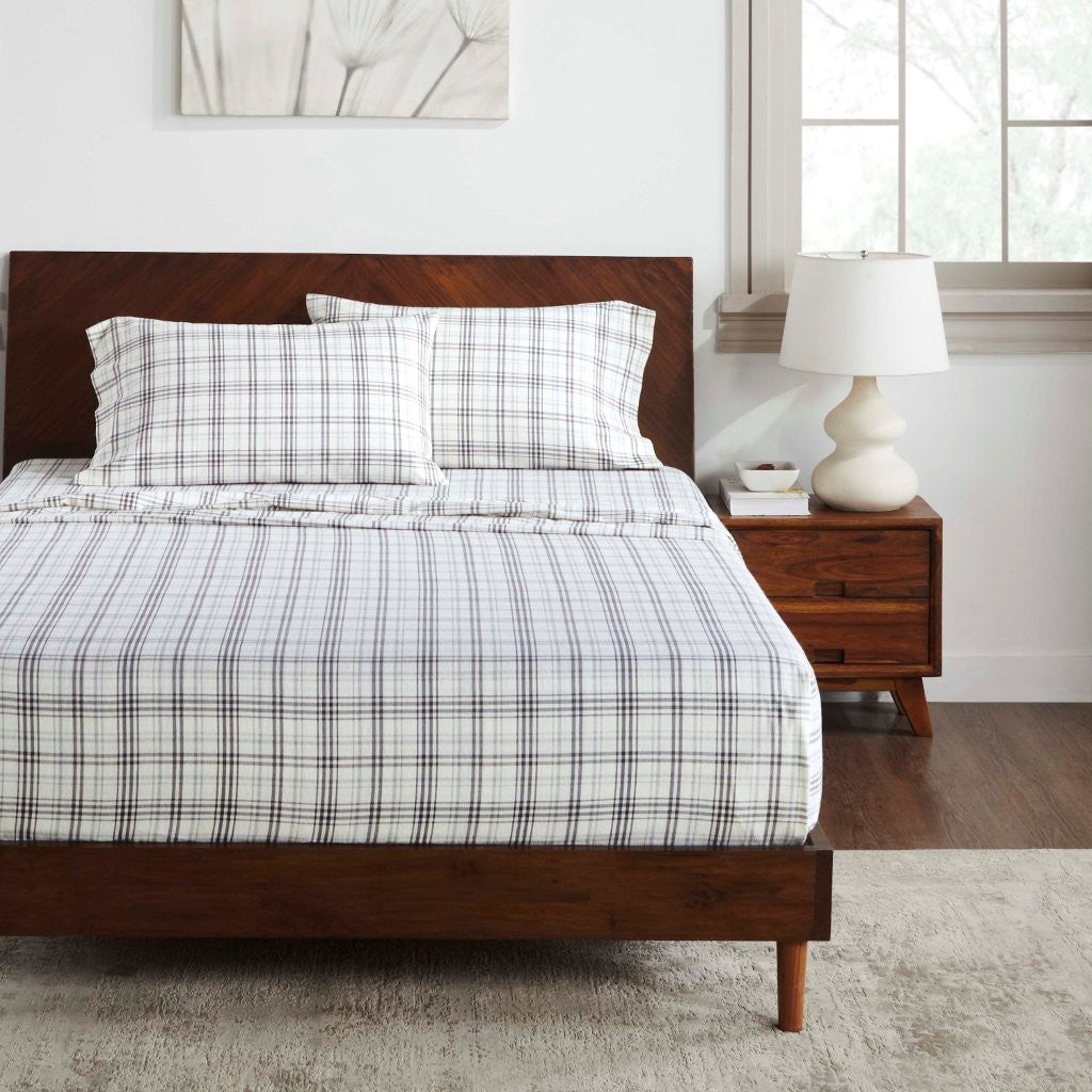 100% Cotton Flannel Sheet Set Plaid Classic Modern Farmhouse Deep Pocket - Sheet Set by Superior Brand