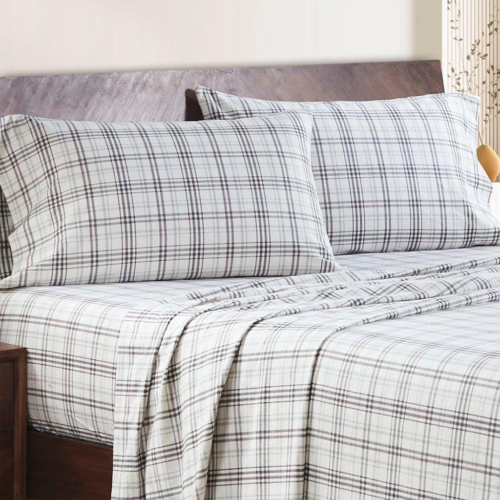 100% Cotton Flannel Sheet Set Plaid Classic Modern Farmhouse Deep Pocket - Sheet Set by Superior Brand