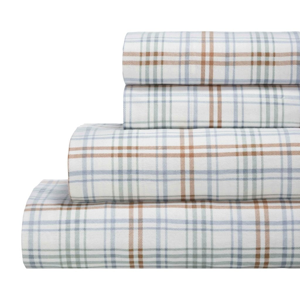 100% Cotton Flannel Sheet Set Plaid Classic Modern Farmhouse Deep Pocket - Sheet Set by Superior Brand