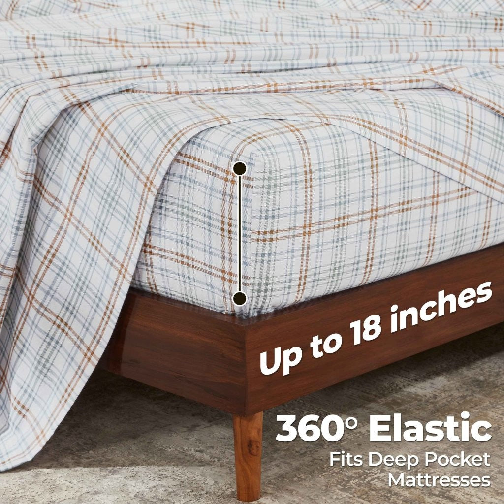 100% Cotton Flannel Sheet Set Plaid Classic Modern Farmhouse Deep Pocket - Sheet Set by Superior Brand