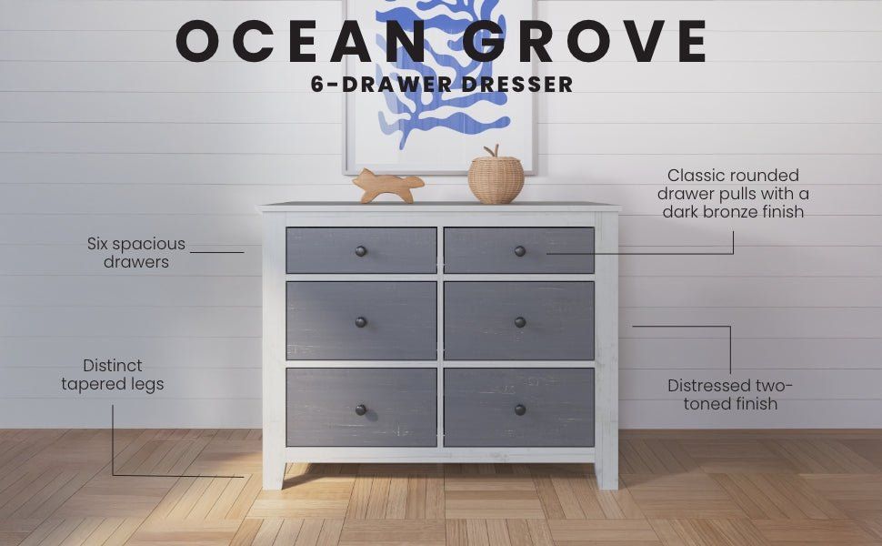 Ocean Grove Double Dresser, White/Gray