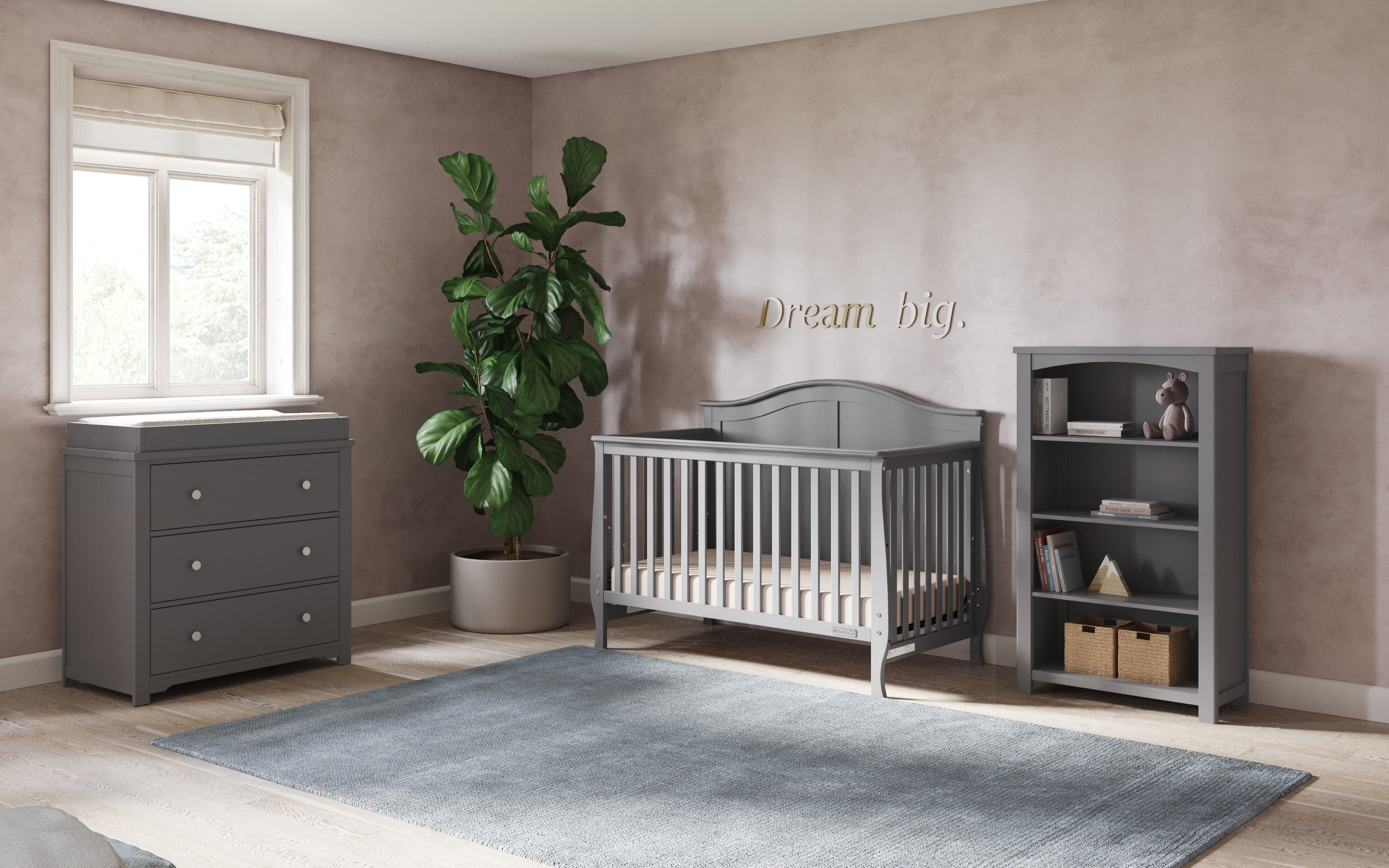 Harmony 3-Drawer Dresser With Changing Table Topper, Cool Gray