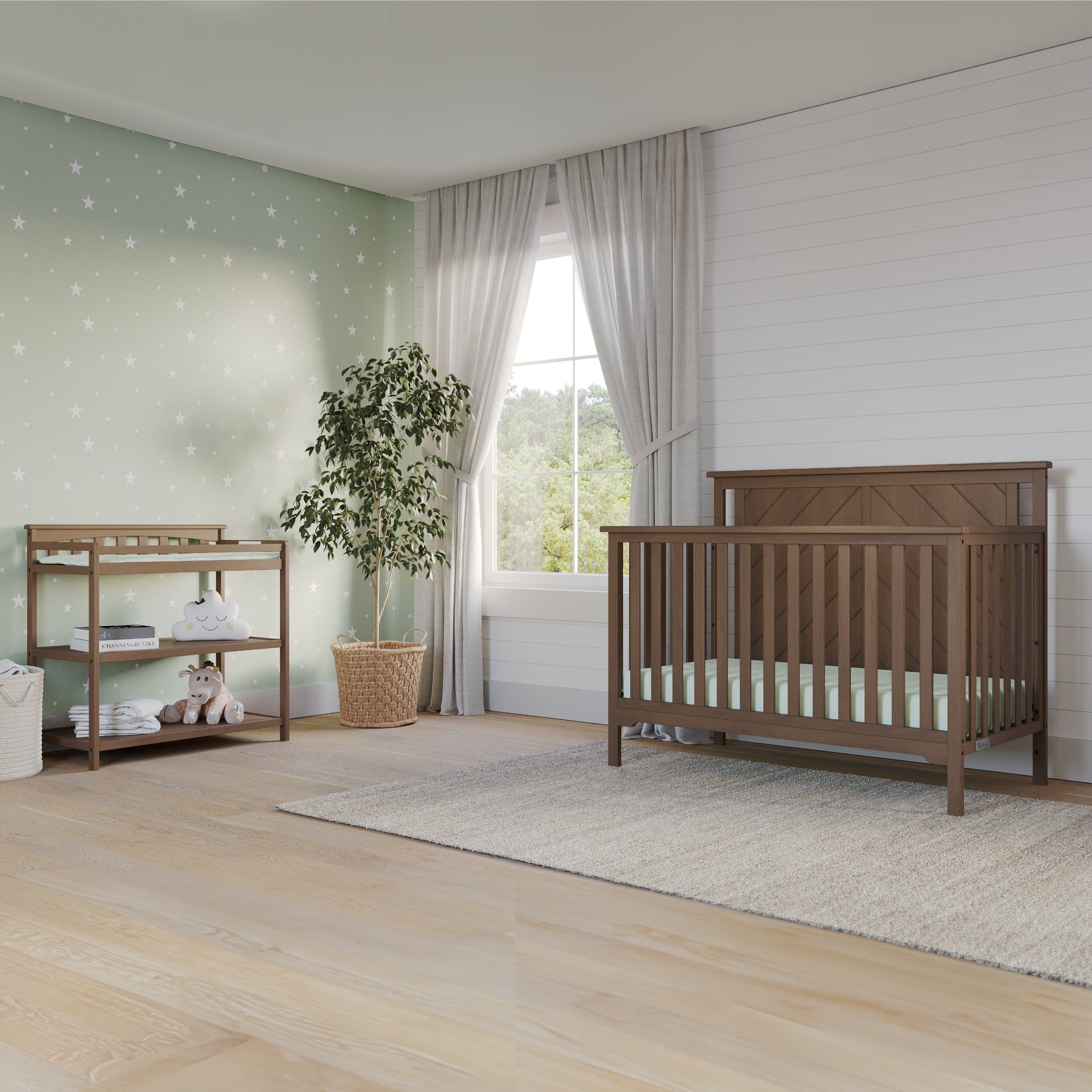 Hampton Flat Top 4-in-1 Convertible Crib, Dusty Heather