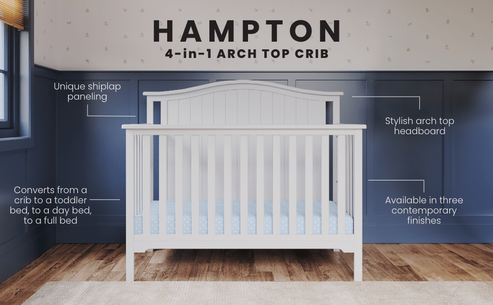 Hampton Arch Top 4-in-1 Convertible Crib, Matte White