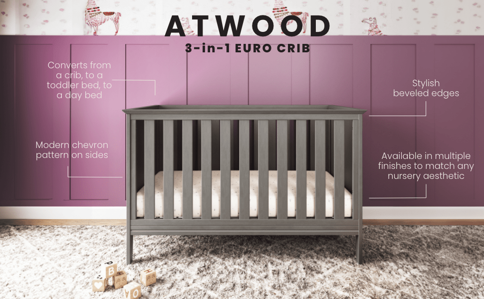 Atwood 3-in-1 Euro Convertible Crib, Lunar Gray