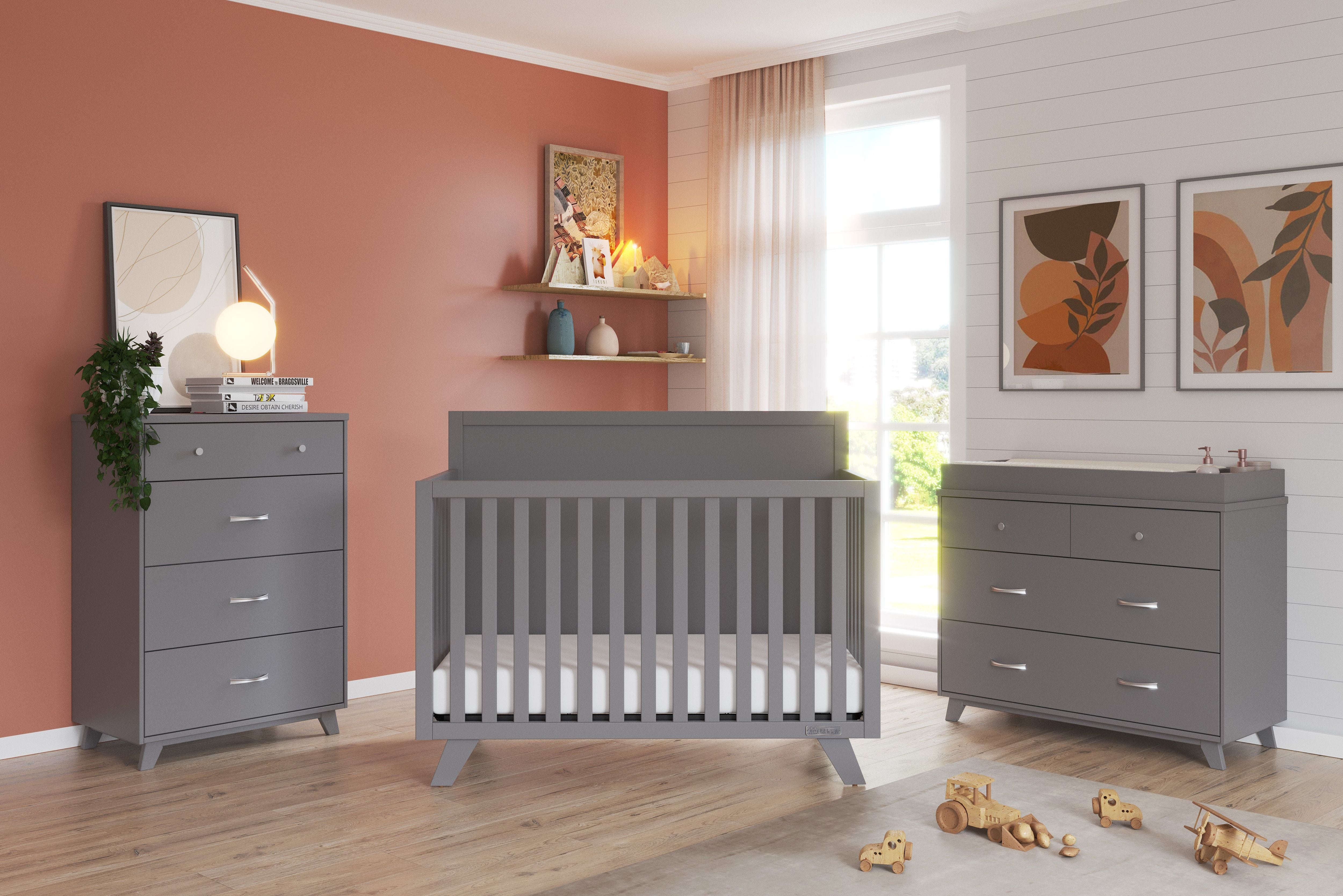 Soho 4-in-1 Flat Top Convertible Crib, Cool Gray