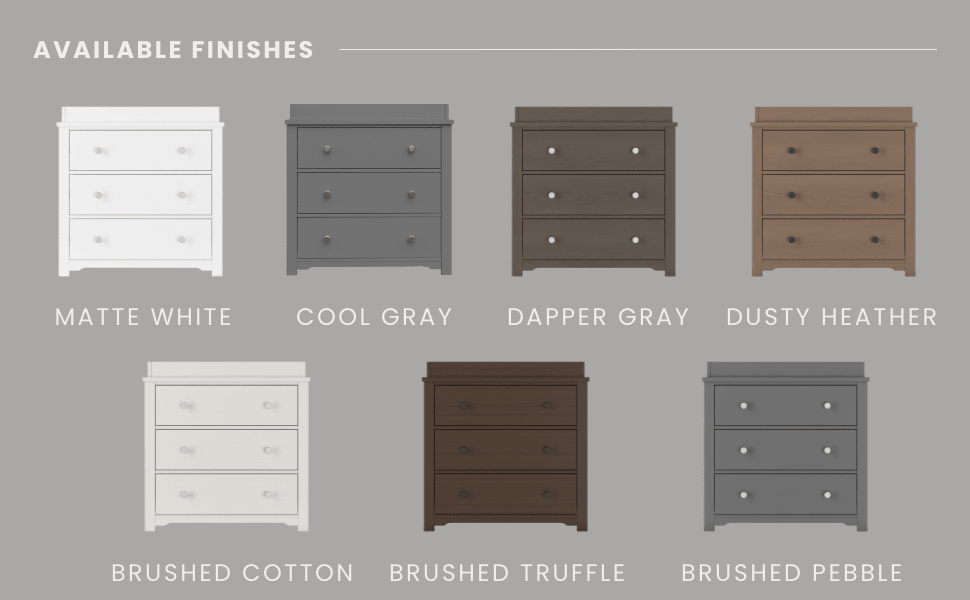 Harmony 3-Drawer Dresser With Changing Table Topper, Brushed Truffle
