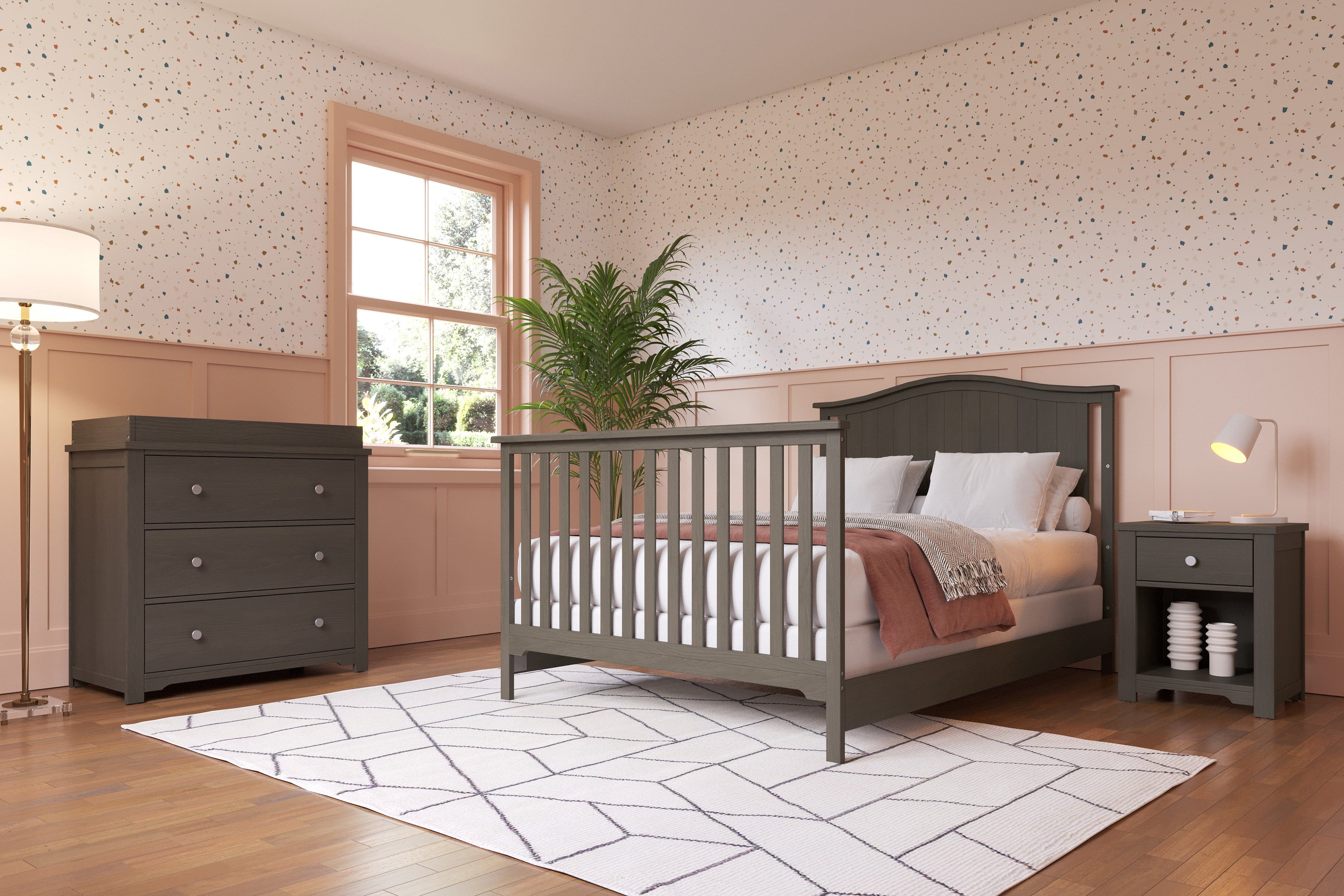 Hampton Arch Top 4-in-1 Convertible Crib, Dapper Grey